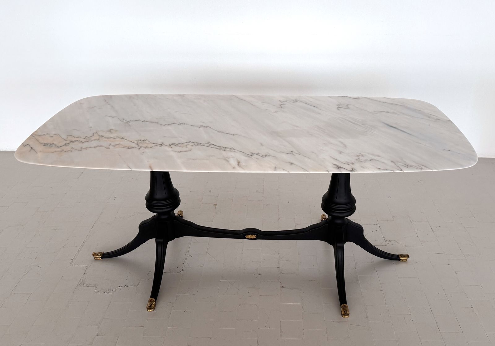 Italian Midcentury Sculptural Dining Room Table With Marble Top, 1950s