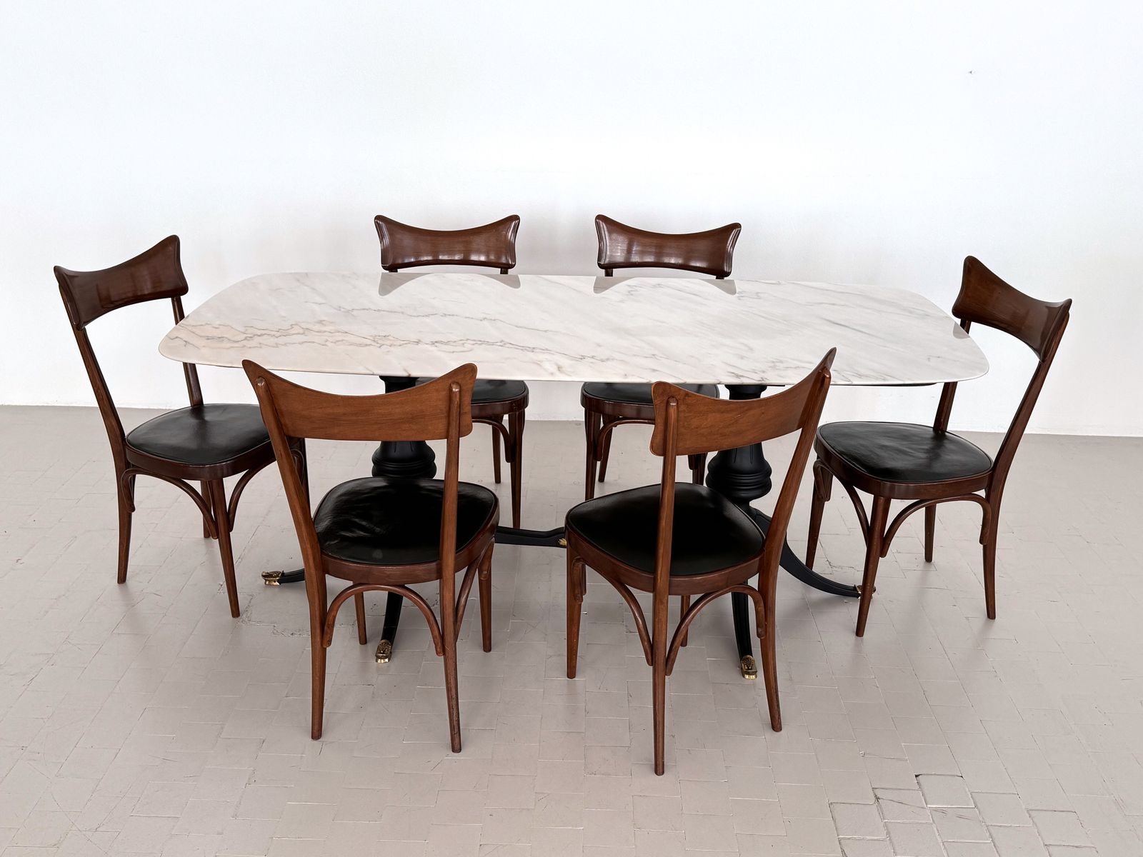 Italian Midcentury Sculptural Dining Room Table With Marble Top, 1950s photo for sale