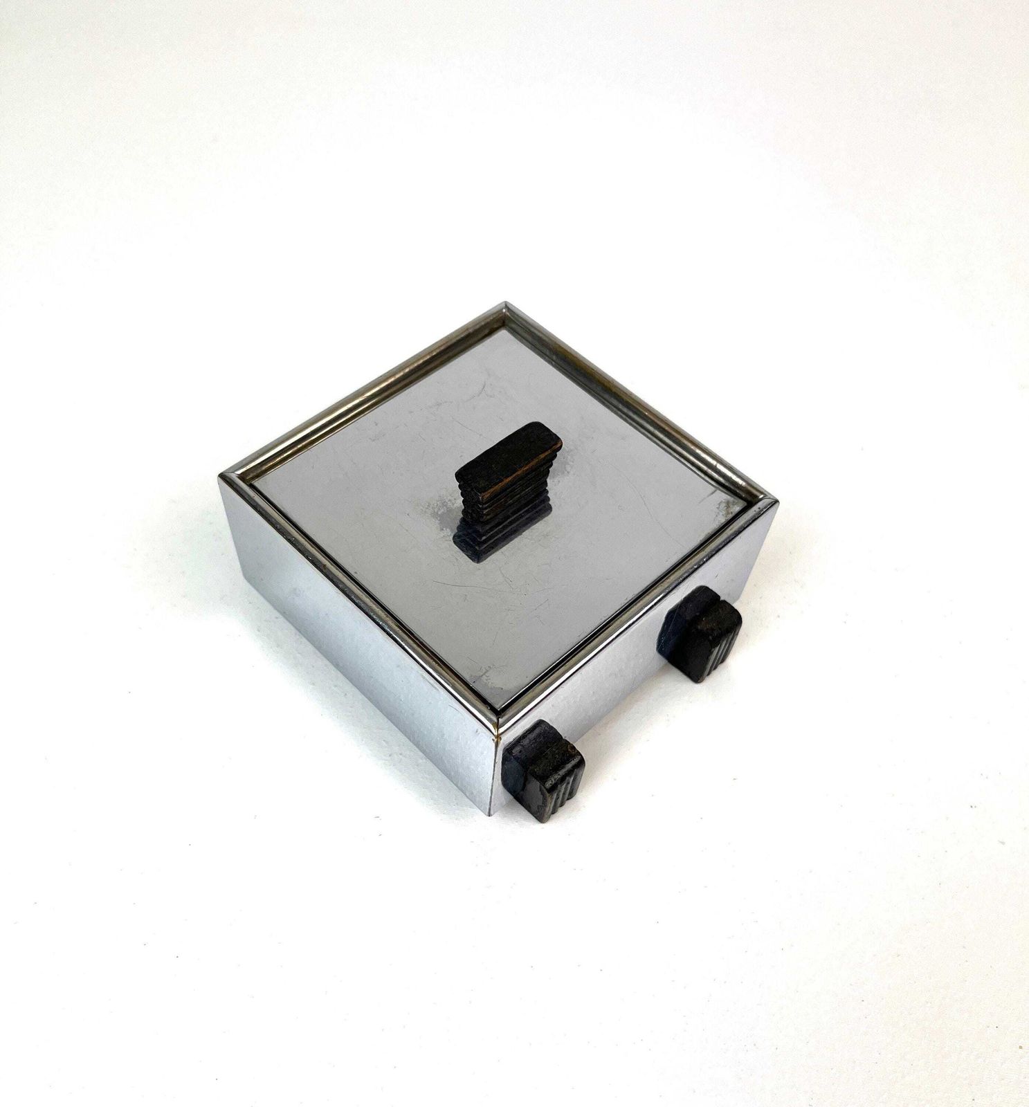 Rare Small Cubist Bauhaus Art Deco Chrome Jewelry Box Germany 1925