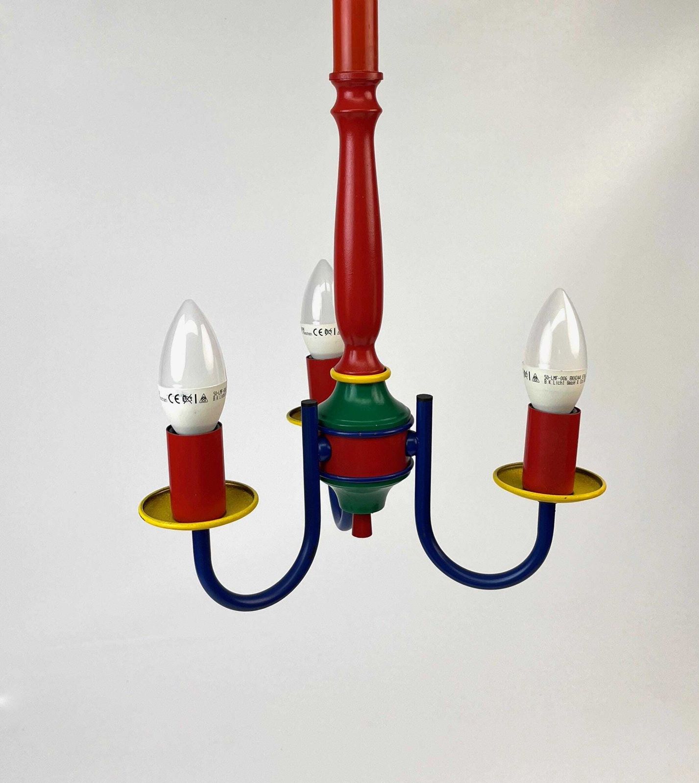 Rare Colorful Small 80s Postmodern Mid Century Chandelier Memphis Age Hanging Lamp photo furniture