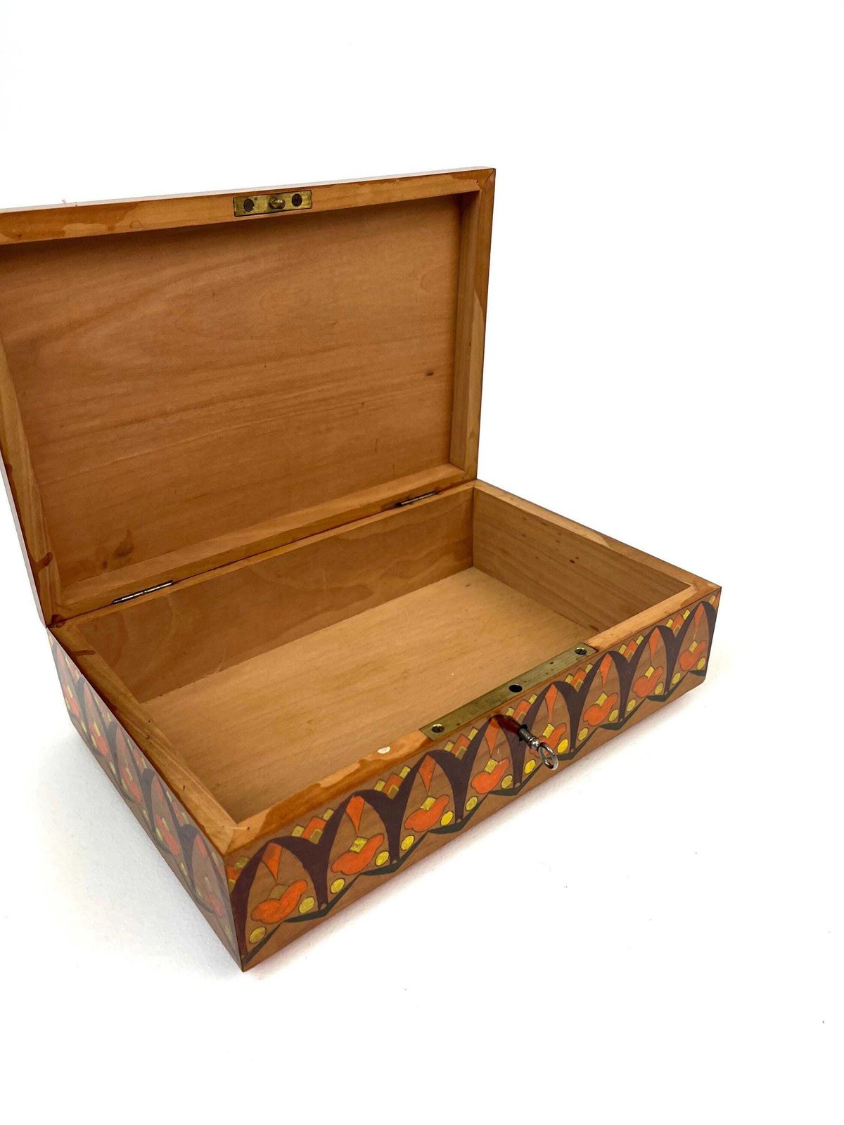 Rare Antique Art Nouveau Wooden Hand Painted Jewelry Box With Lock & Key photo Home Decor