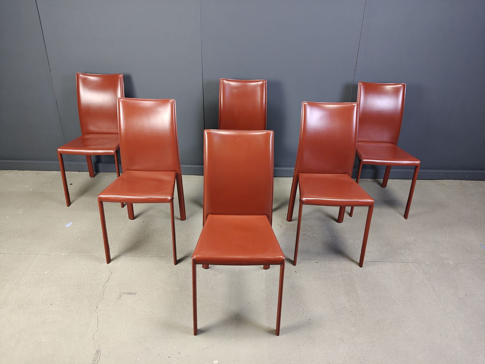 Red Leather Italian Dining Chairs, 1980s   Set Of 6 photo furniture
