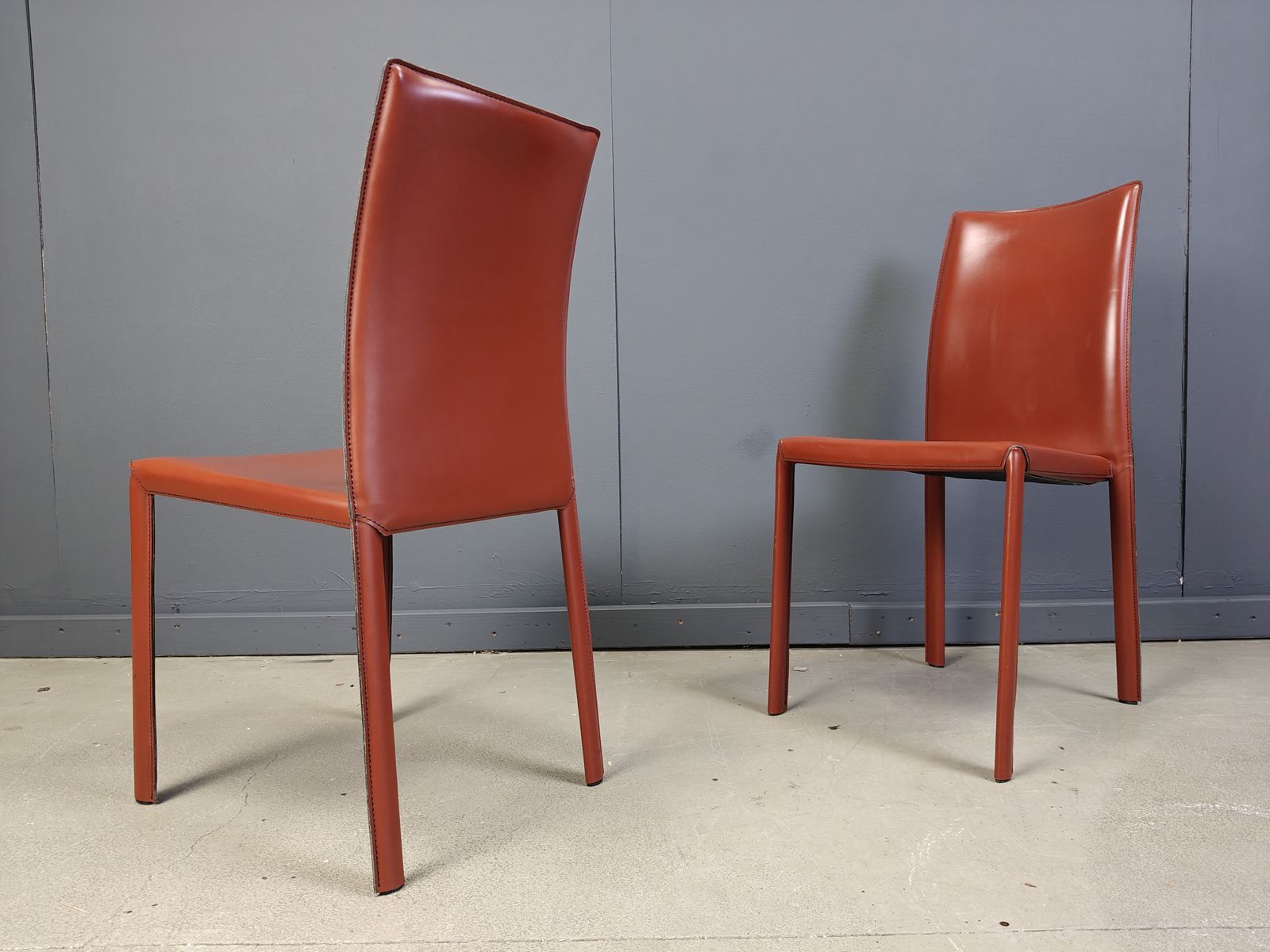 Red Leather Italian Dining Chairs, 1980s   Set Of 6 photo vintage