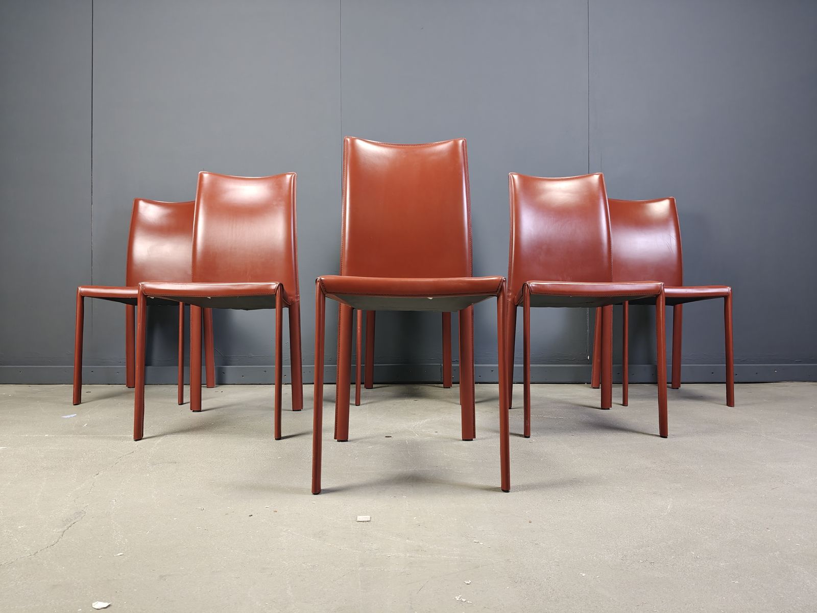Furniture Red Leather Italian Dining Chairs, 1980s   Set Of 6 photo