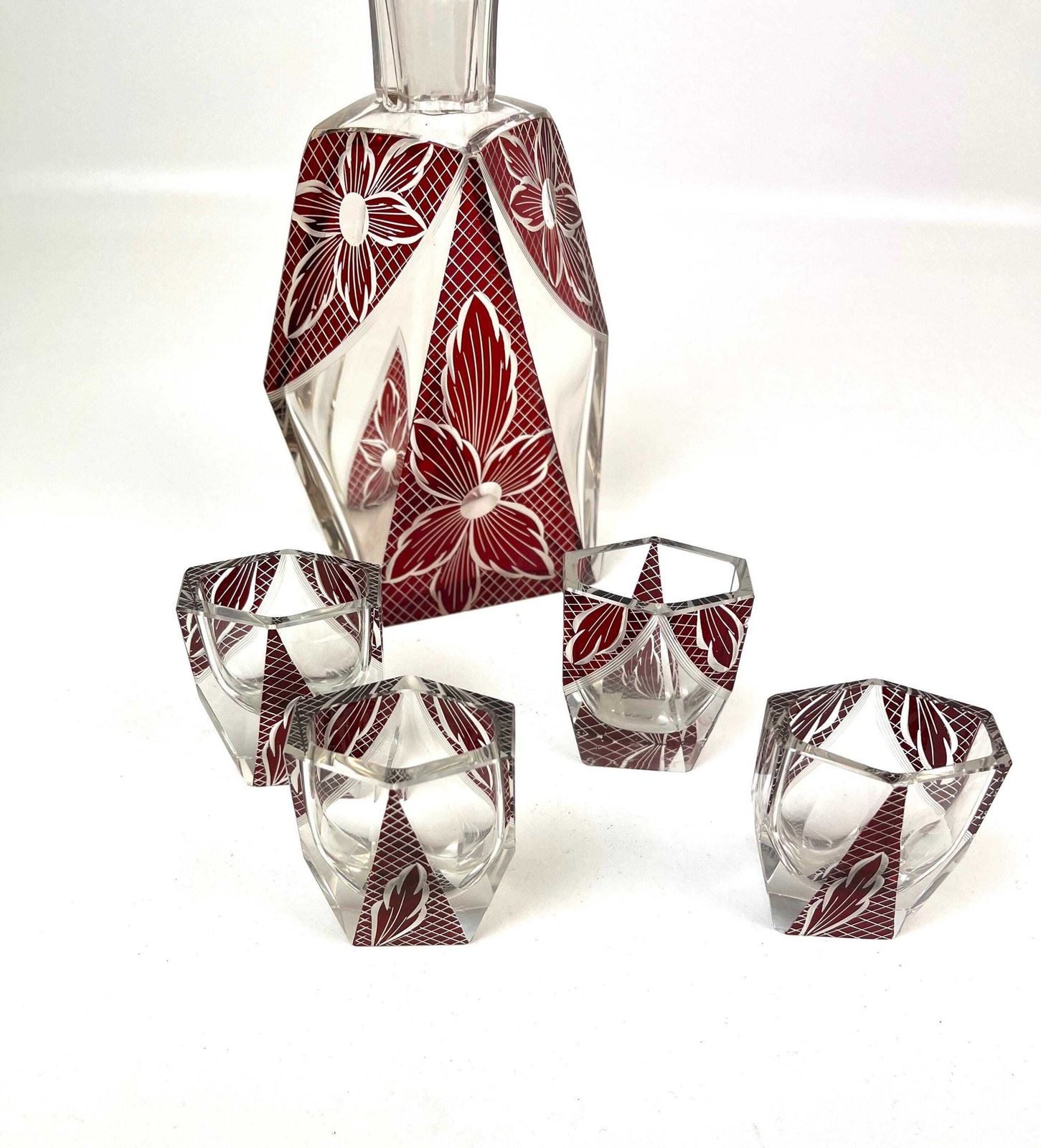 Stunning Art Deco Cubist Enamel Vodka Liquor Decanter & Glasses Set By Karl Palda photo furniture