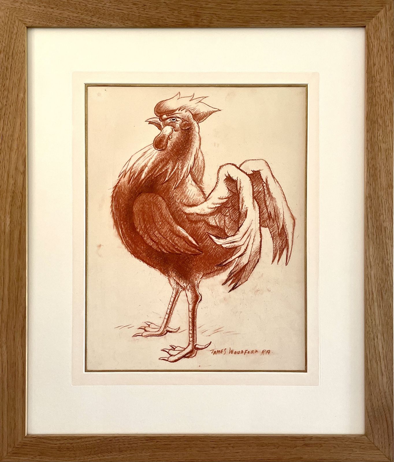 James Woodford   Cockerel   20th Century Red Chalk Drawing photo 550.0