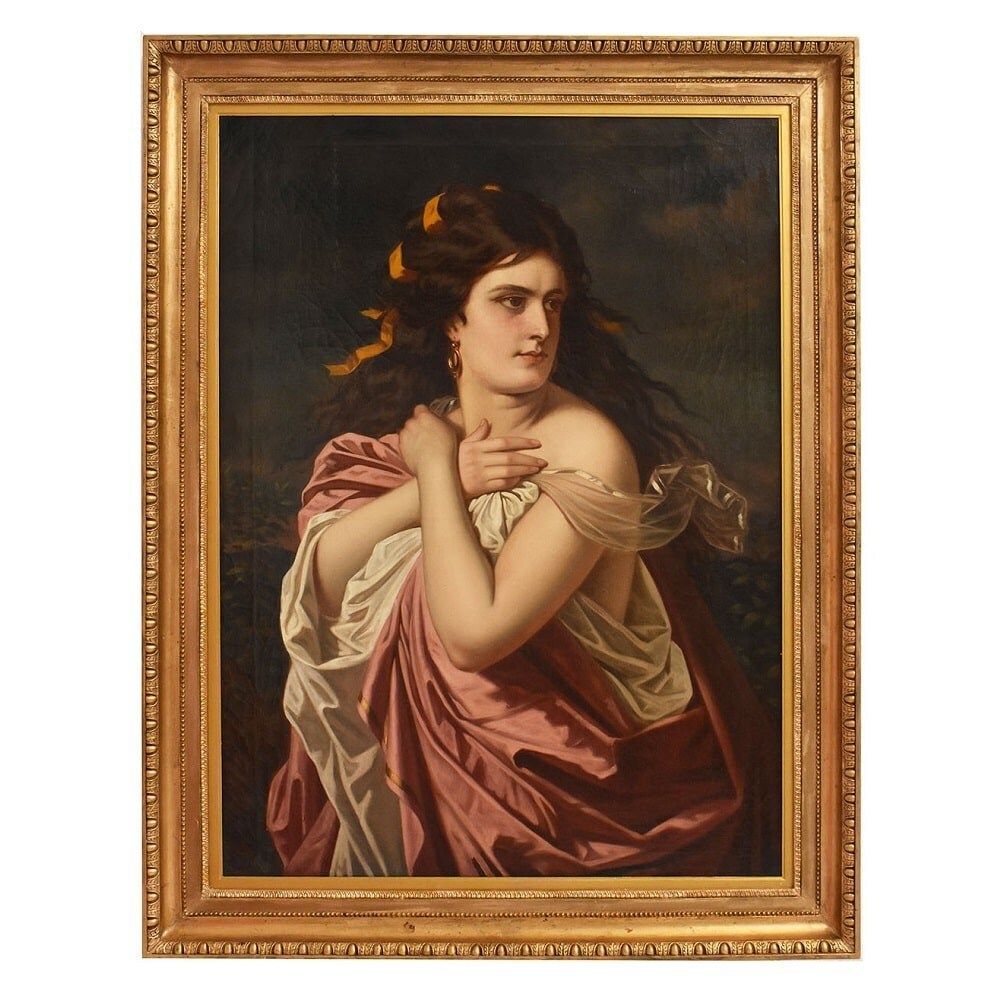 Antique Portrait Painting, Greek Goddess, Muse, Female Portrait, Oil On Canvas, XIX Century. (Qr669)