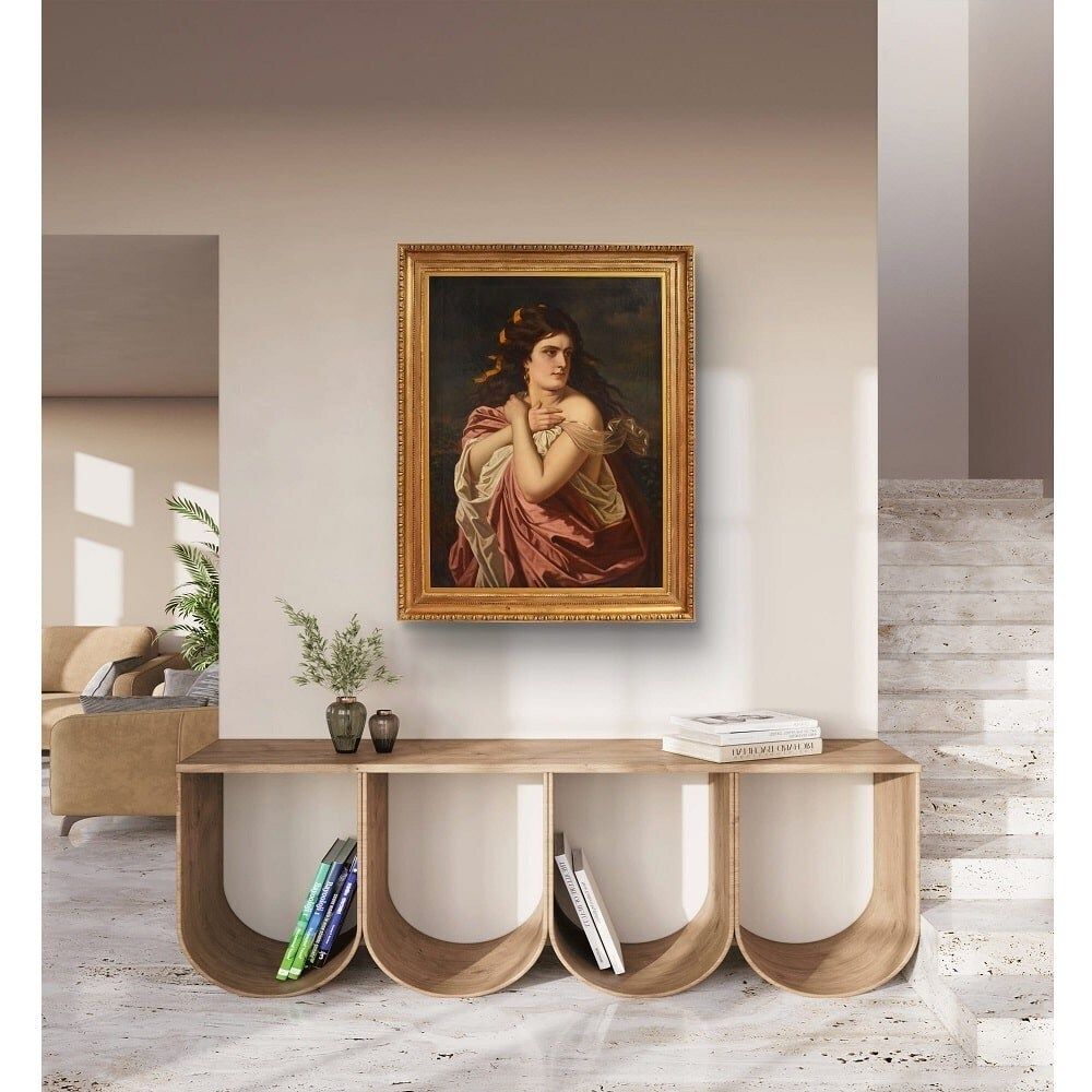 Antique Portrait Painting, Greek Goddess, Muse, Female Portrait, Oil On Canvas, XIX Century. (Qr669) photo furniture