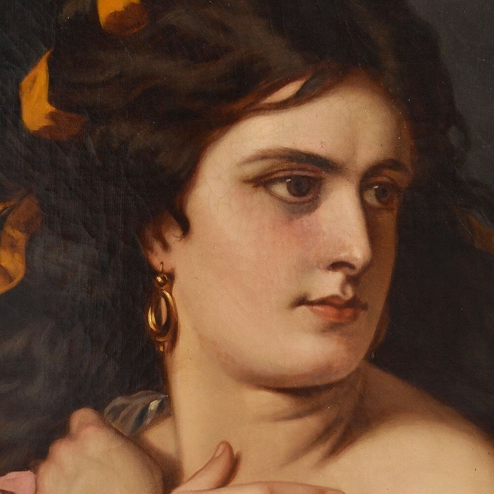 Antique Portrait Painting, Greek Goddess, Muse, Female Portrait, Oil On Canvas, XIX Century. (Qr669) photo 3300.0