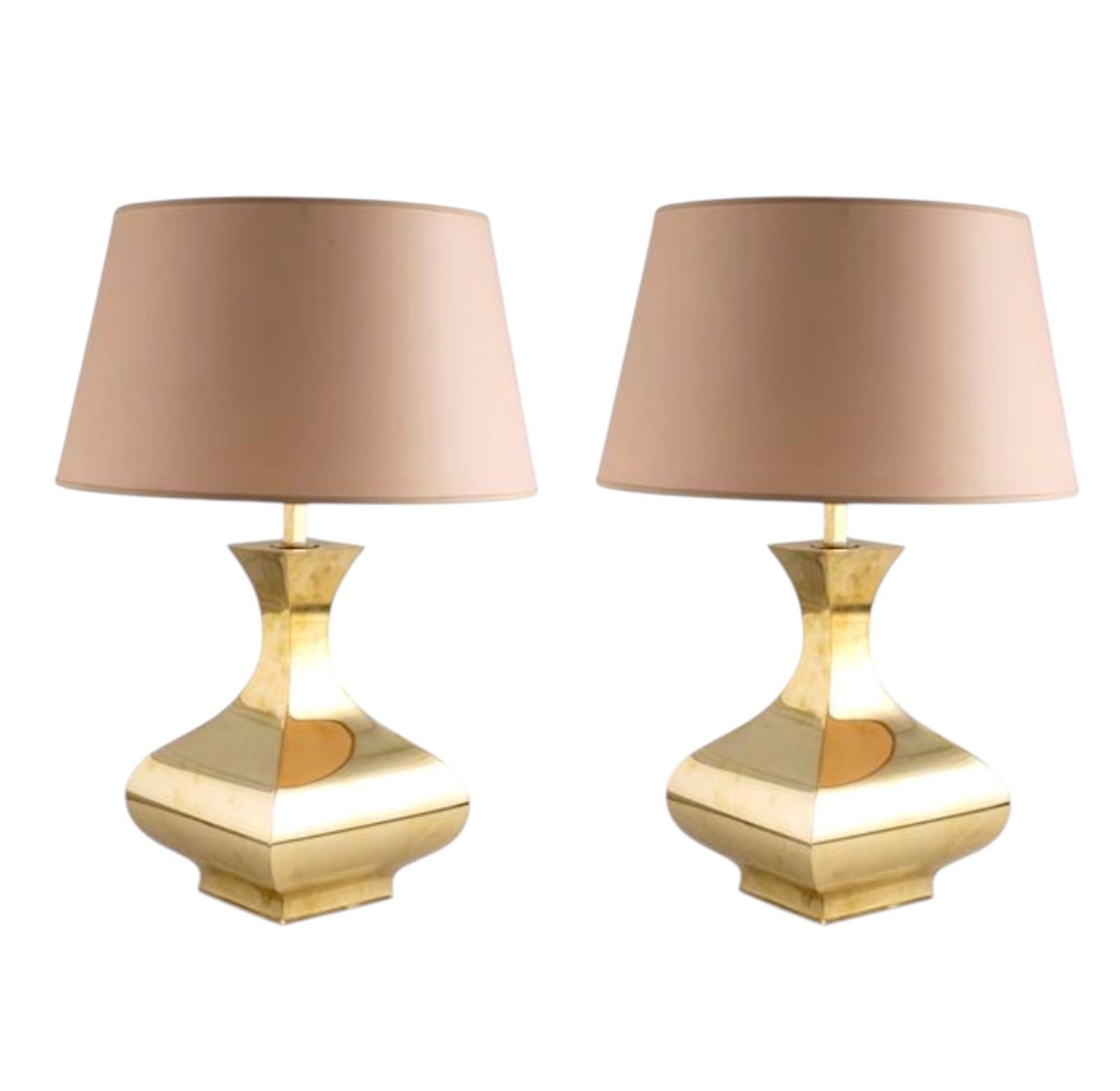 Hollywood Regency Set Of 2 Brass Table Lamps Mod. Piramide, High Society Italy 1970s photo Lighting
