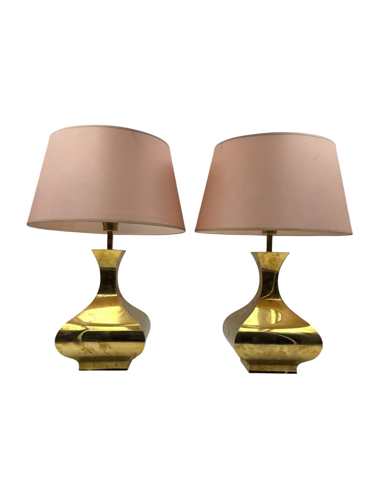 photo for sale Hollywood Regency Set Of 2 Brass Table Lamps Mod. Piramide, High Society Italy 1970s