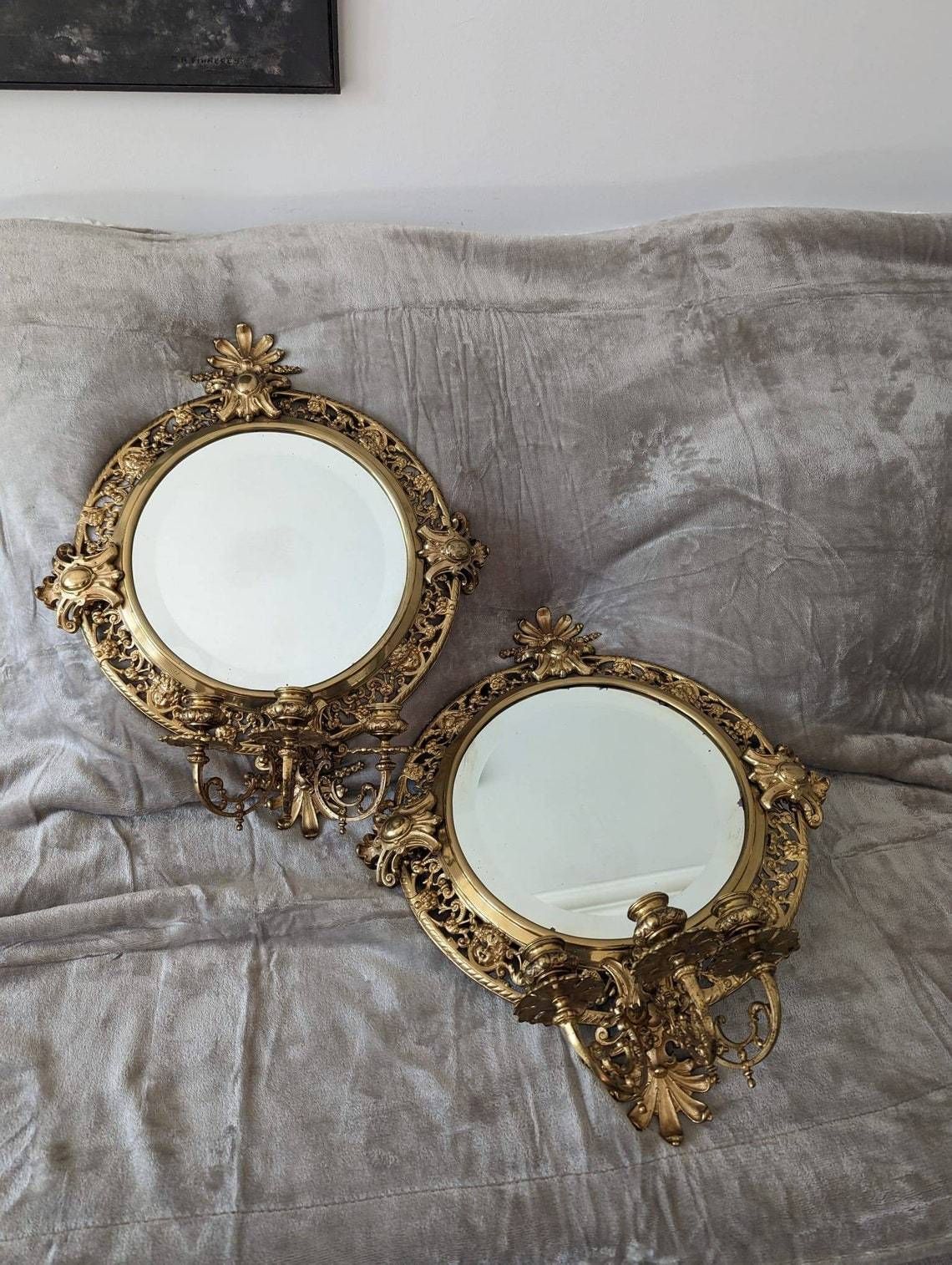 A Pair Of Antique Swedish Gilt Brass Mirror Sconces Or Girandoles C1890 photo furniture
