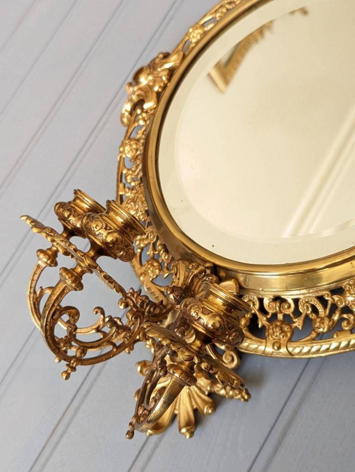 A Pair Of Antique Swedish Gilt Brass Mirror Sconces Or Girandoles C1890 photo buy