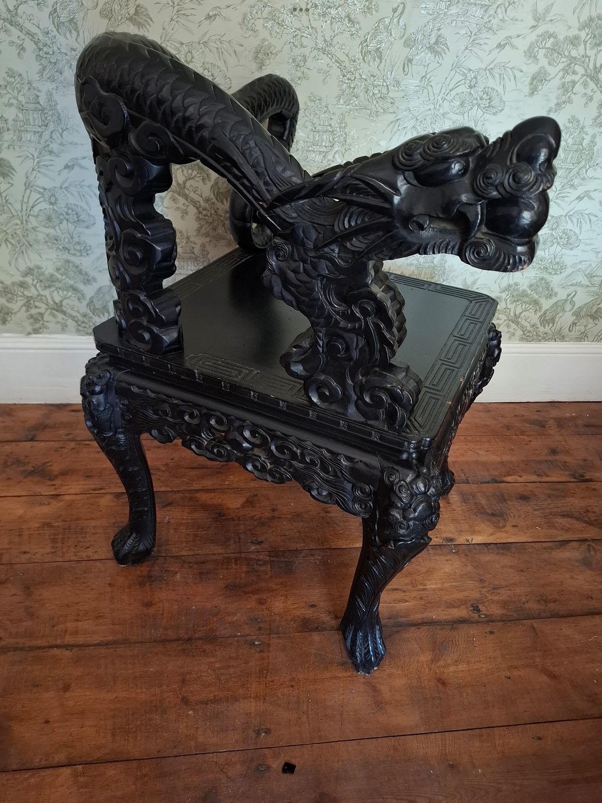 Qing Dynasty 19th Century Chinese Dragon Chair photo vintage