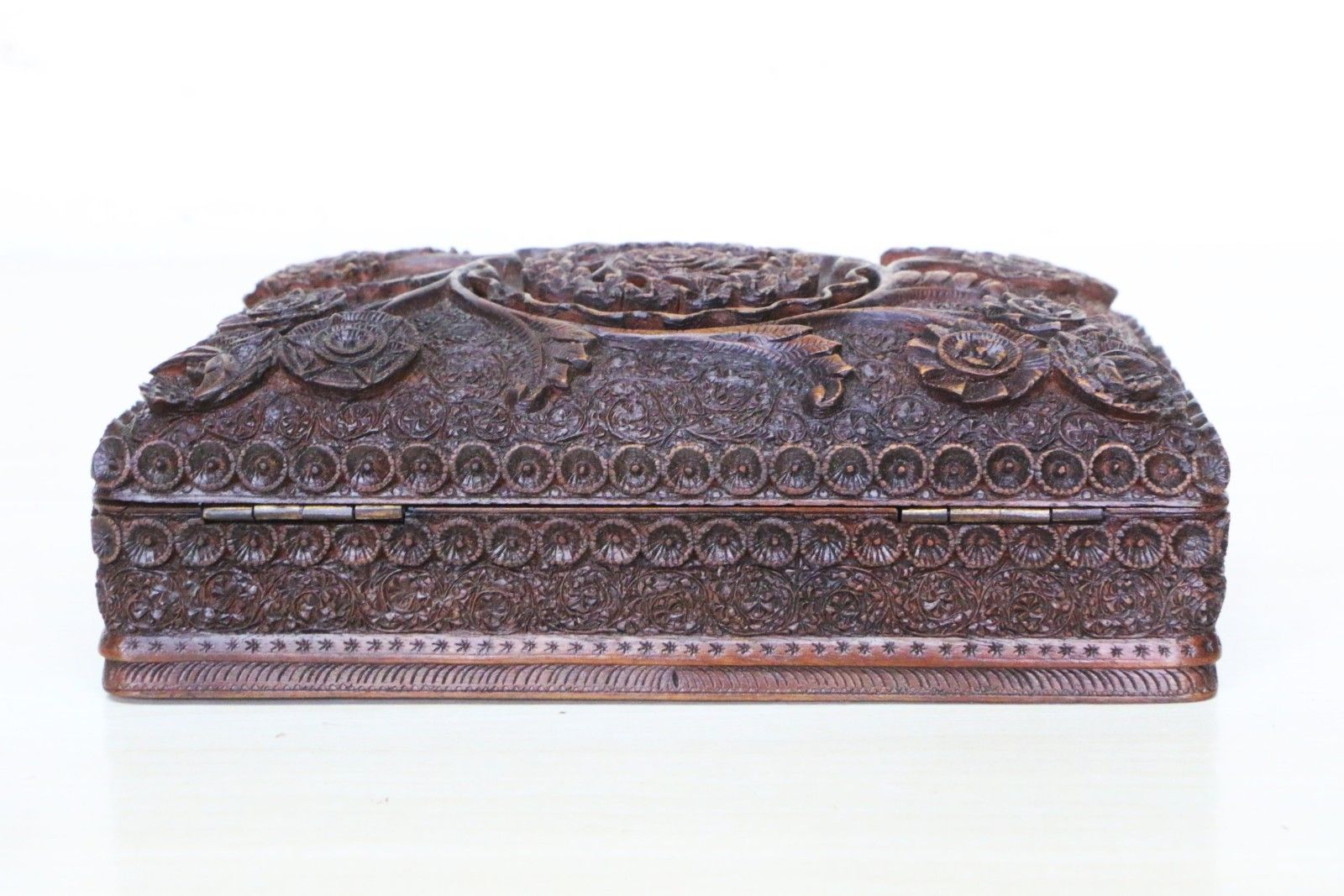 Antique And Outstanding Kashmiri Carved Wooden Box Early 20th C. photo Home Decor