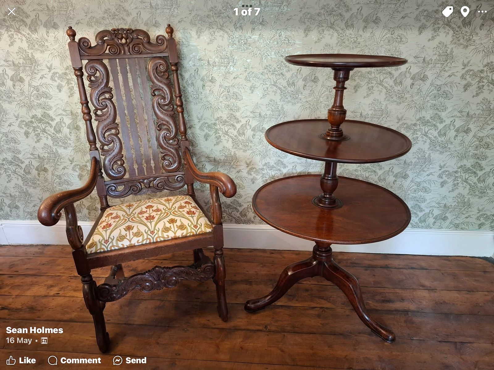 18th Century Georgian Mahogany 3 Tier Spinning Dumb Waiter photo vintage