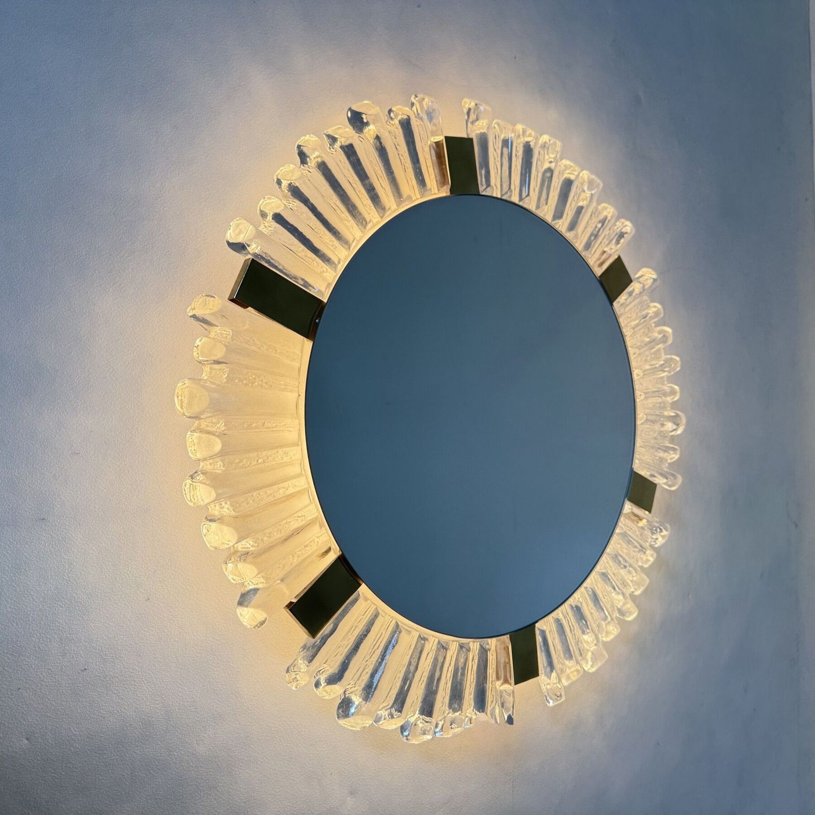 Murano Ice Glass & Brass Backlit Mirror Attributed To J. T. Kalmar For Kalmar, Austria, 1960s photo buy