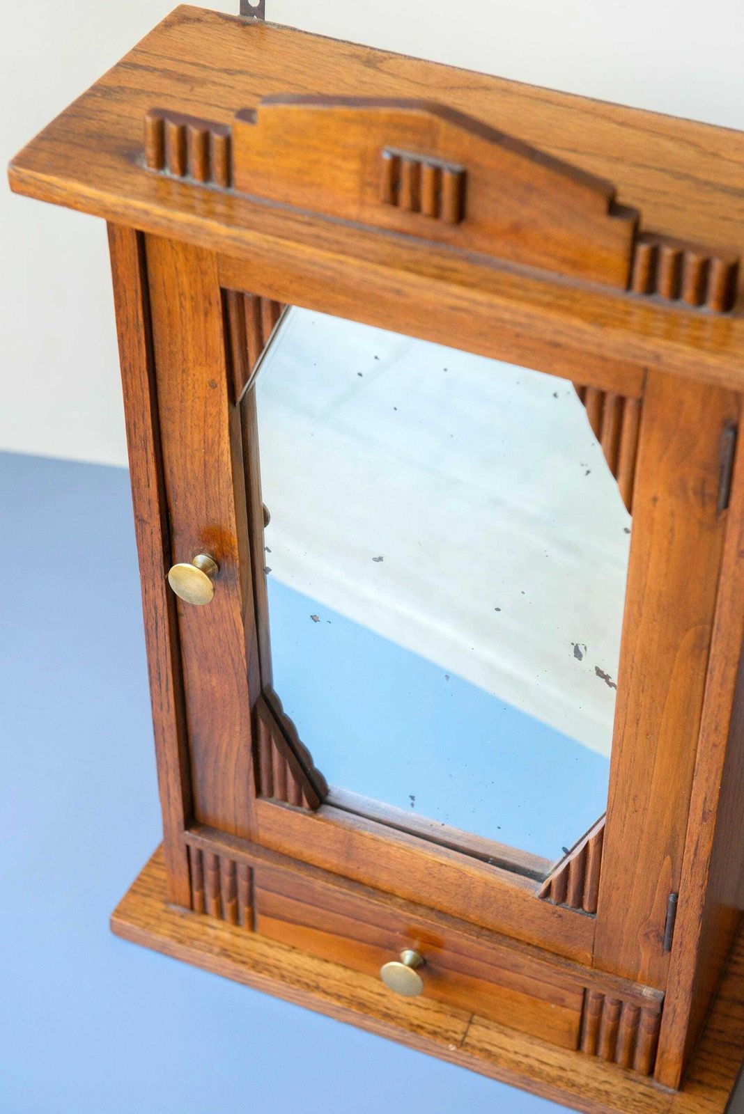 Antique Medicine Chest With Mirror, Art Deco, Oak Hanging Apothecary Cabinet, Dutch Pharmacy Chest, Rustic Storage Unit photo 325.0