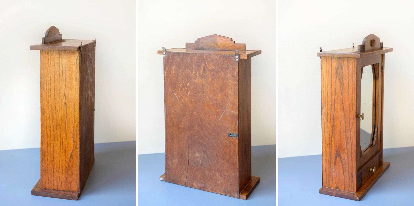 Antique Medicine Chest With Mirror, Art Deco, Oak Hanging Apothecary Cabinet, Dutch Pharmacy Chest, Rustic Storage Unit photo vintage