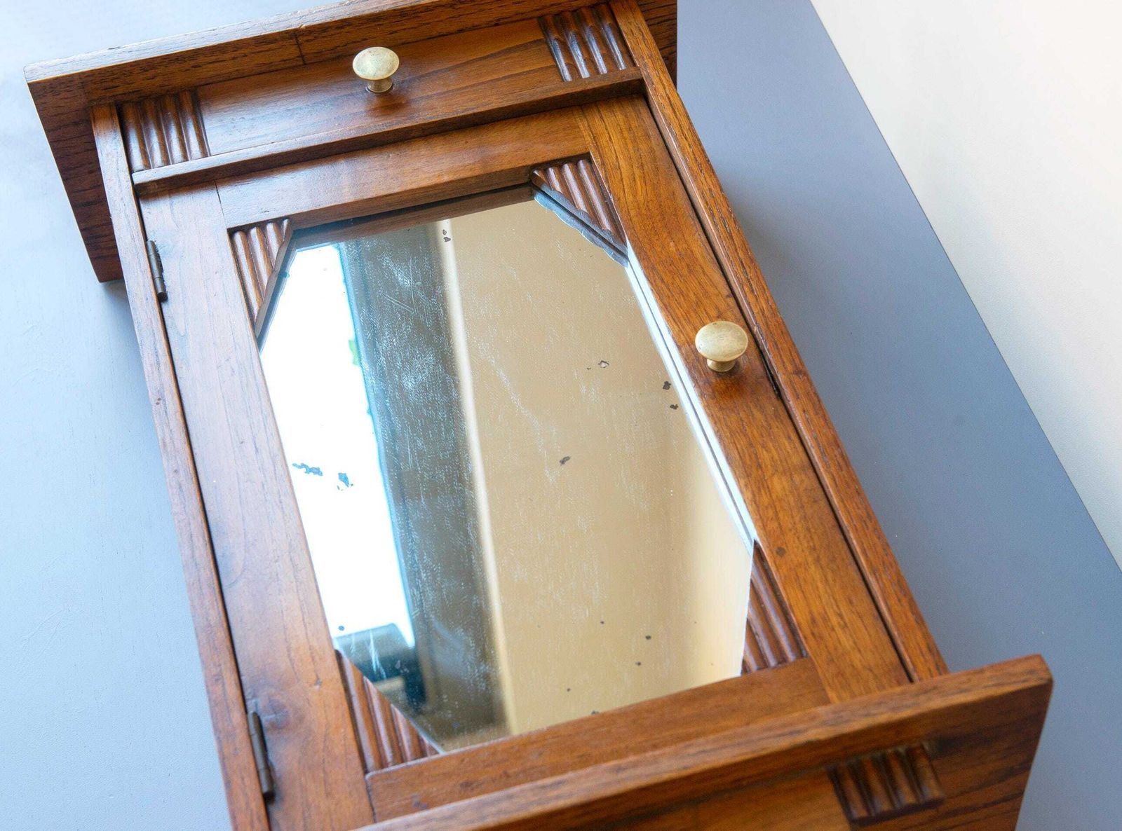 photo furniture Antique Medicine Chest With Mirror, Art Deco, Oak Hanging Apothecary Cabinet, Dutch Pharmacy Chest, Rustic Storage Unit
