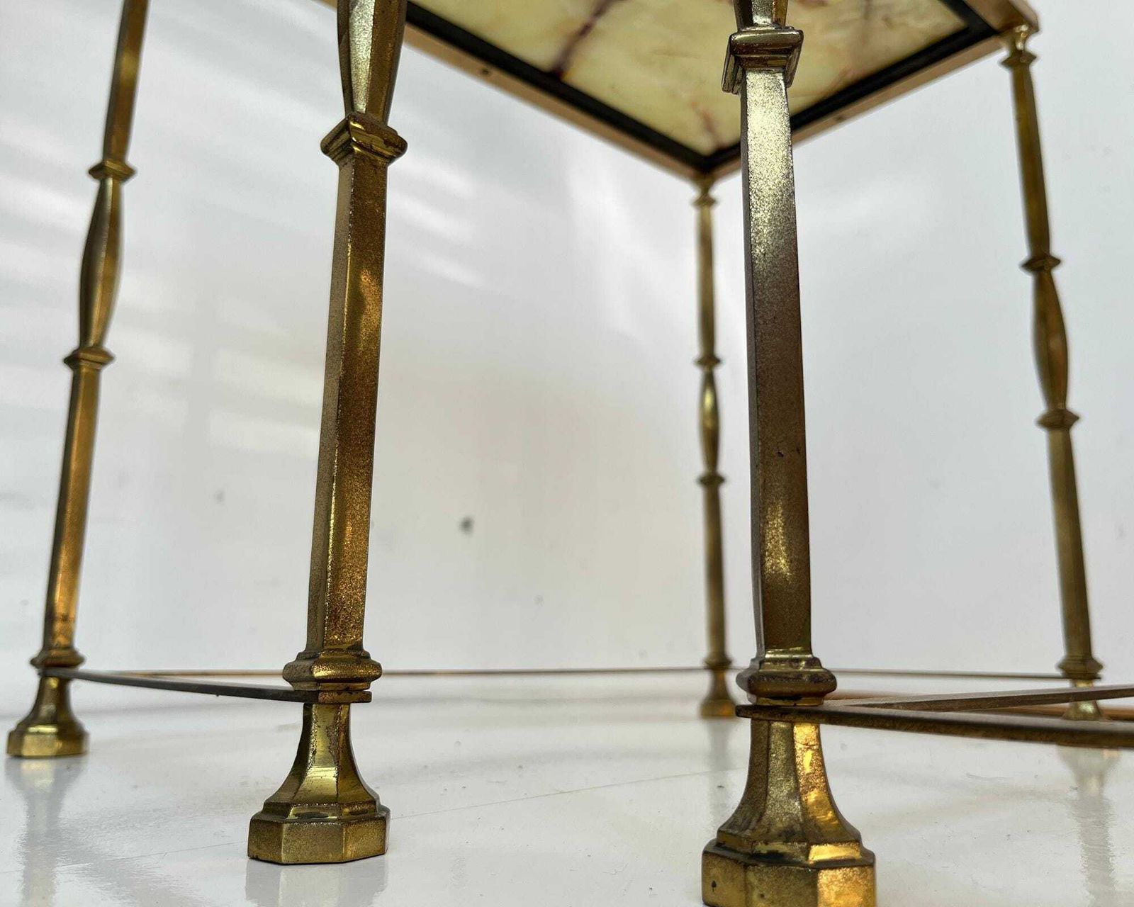 Onyx Nesting Tables | Mid Century Maison Jansen Style | Brass & Green Onyx Side Tables photo buy