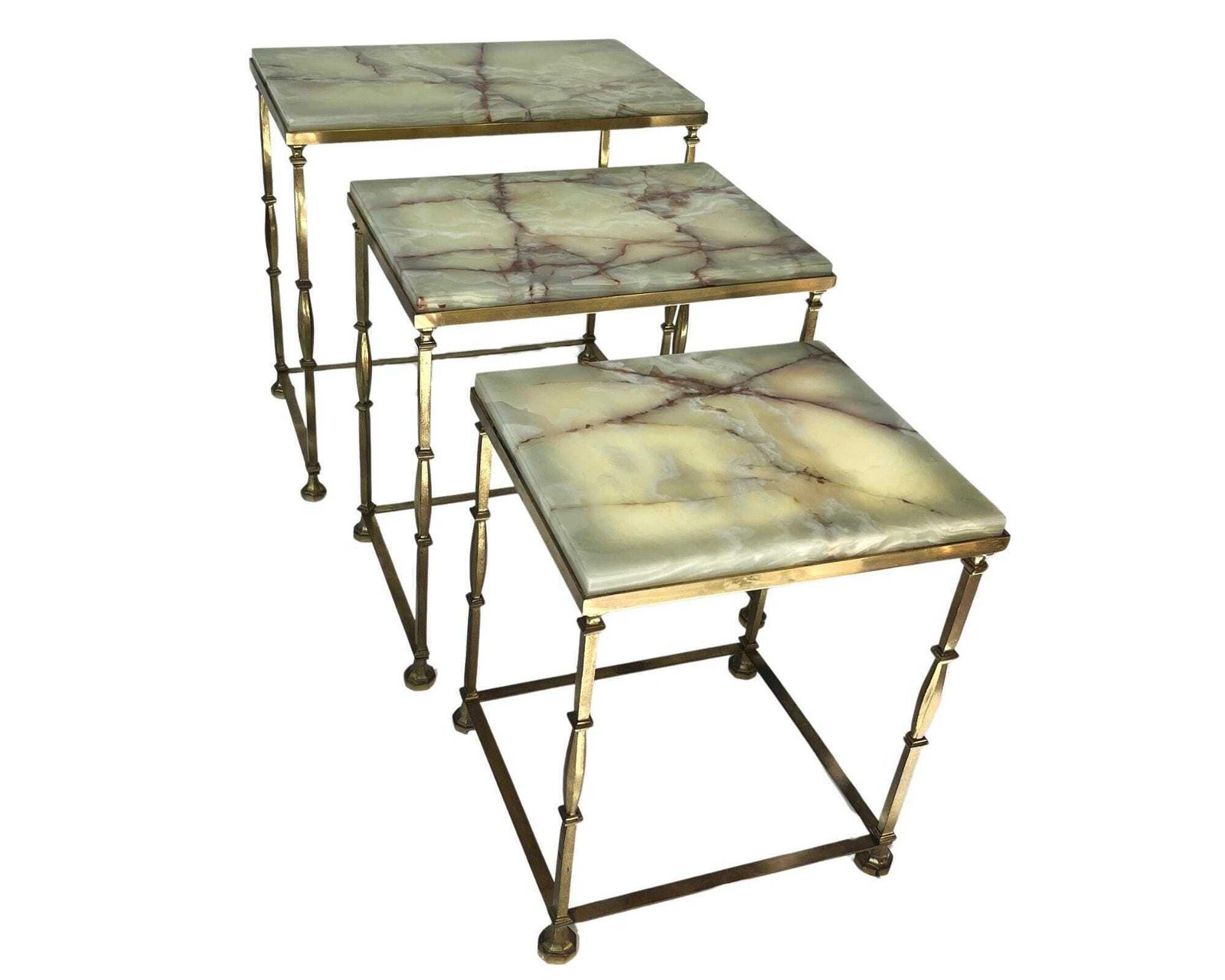 photo furniture Onyx Bijzettafels | Mid Century Maison Jansen Stijl | Messing & Groen Onyx
