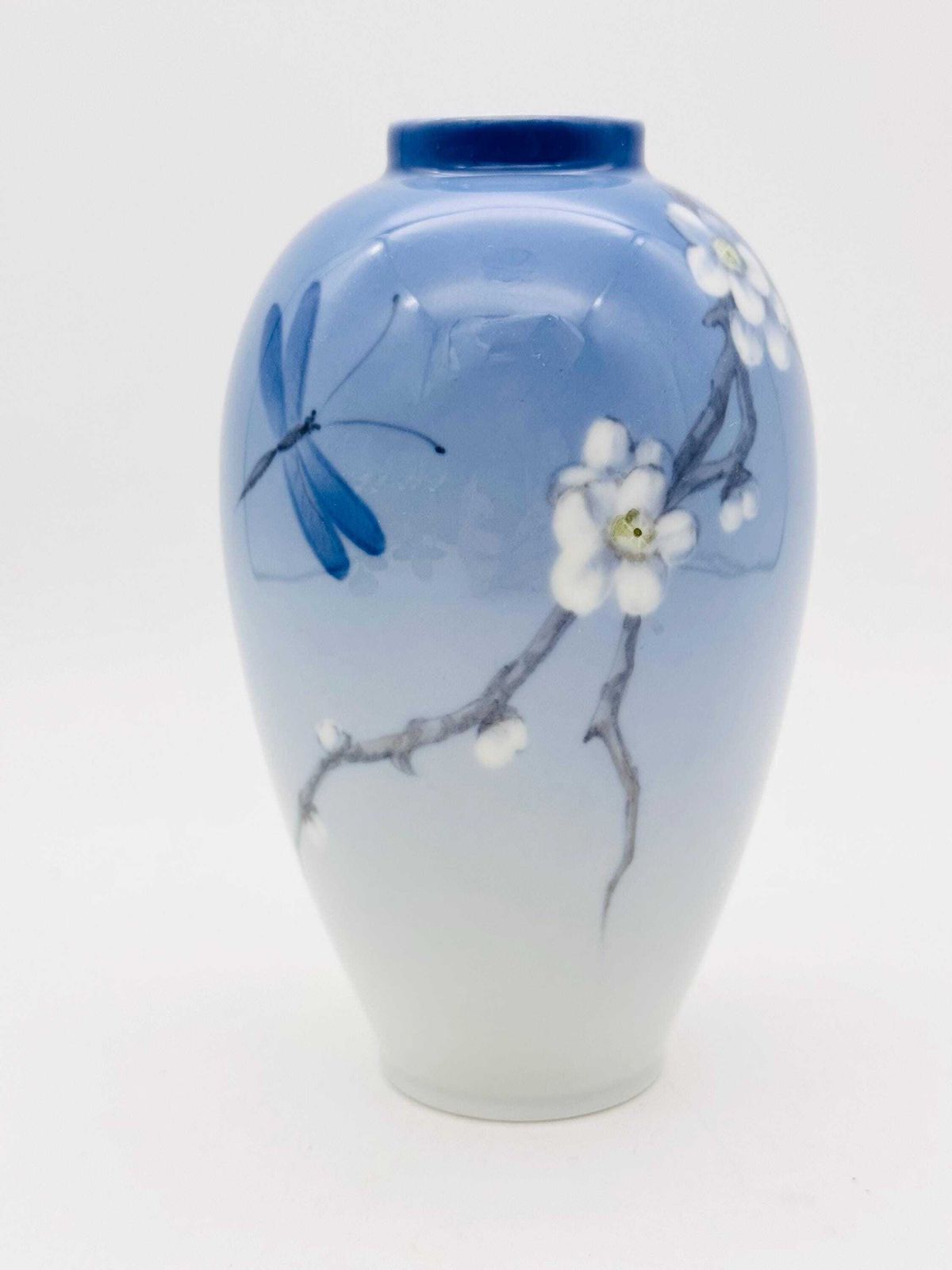 Royal Copenhagen Vase Cherry Blossom And Dragonfly Blue Posy Vase photo furniture