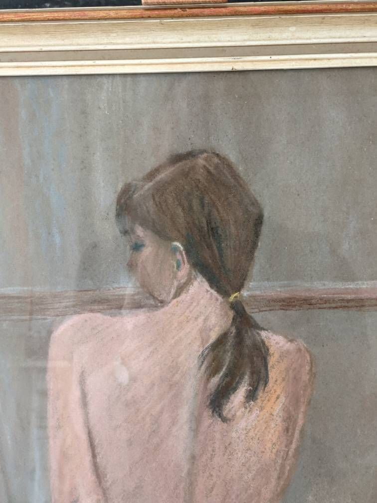 A Pretty Vintage Midcentury Original Pastel Life Portrait Of Woman photo 185.0