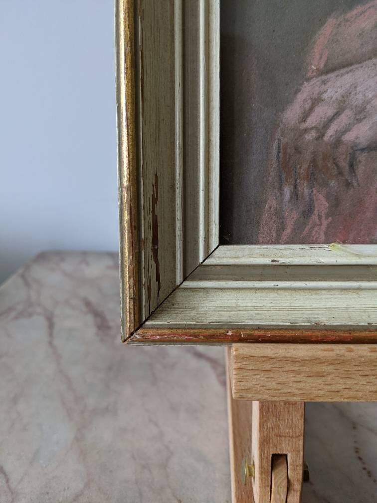 A Pretty Vintage Midcentury Original Pastel Life Portrait Of Woman photo vinterior