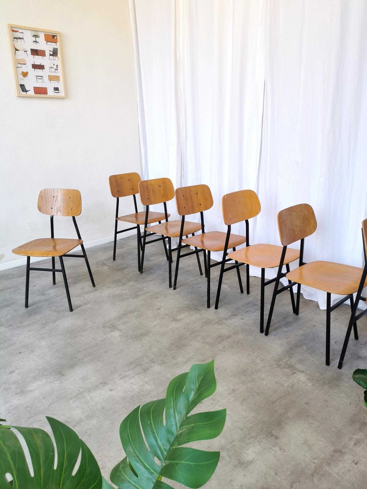 1 Of 7 Vintage School Chairs By Stol Kamnik / 1970s Yugoslavia / Mid Century Wooden And Metal Chairs / Retro Industrial Seating
