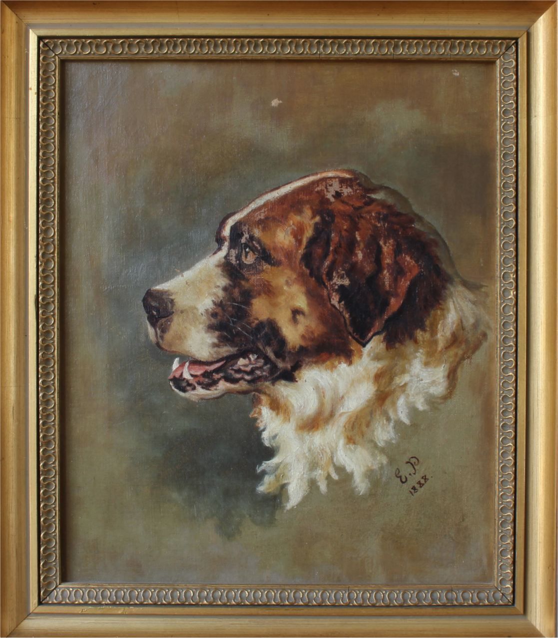 St Bernard Oil Painting On Canvas. Victorian Dog Portrait. Framed. 1888 photo furniture