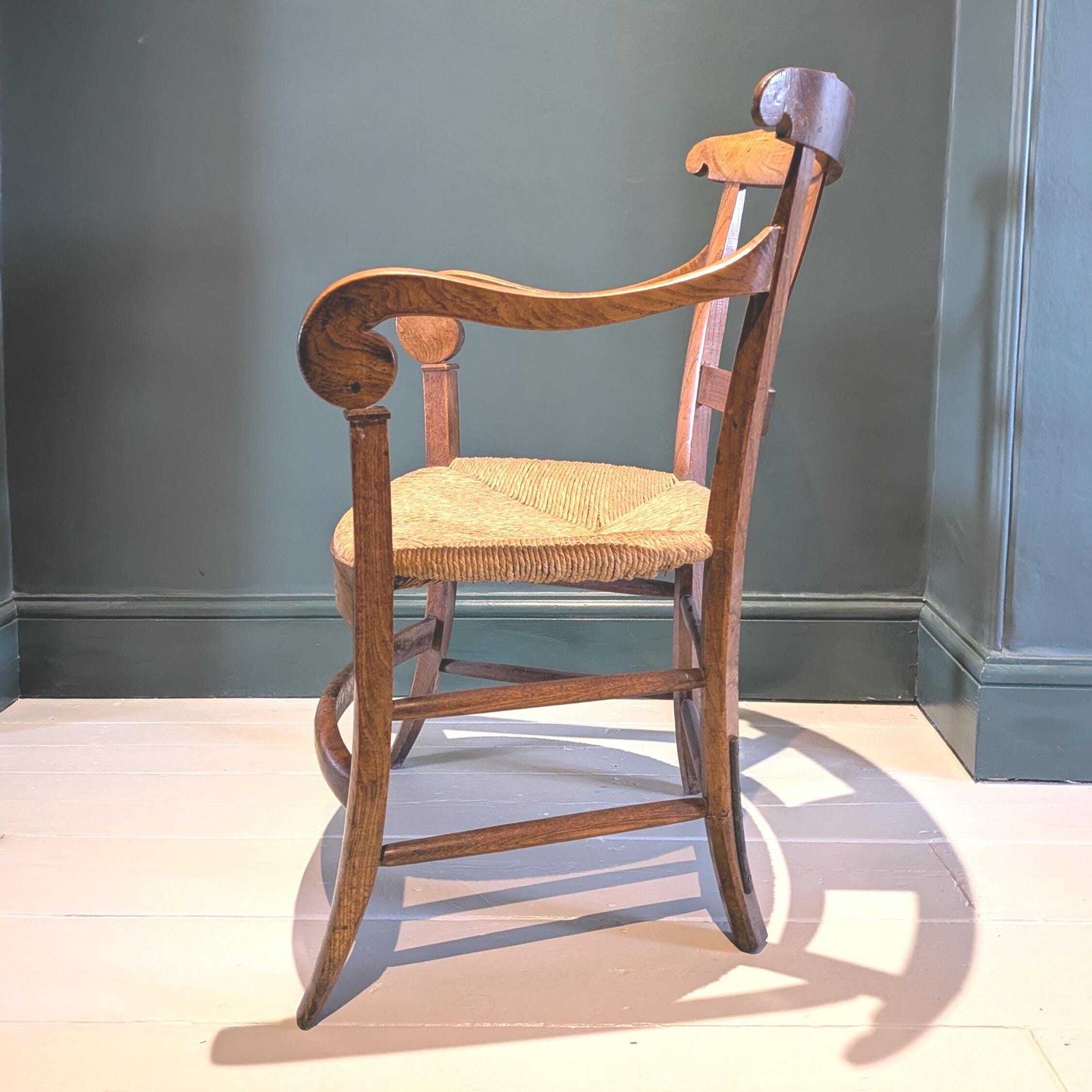 A Provincial French Antique Elm And Ash Armchair With Seagrass Seat C1800 photo Furniture