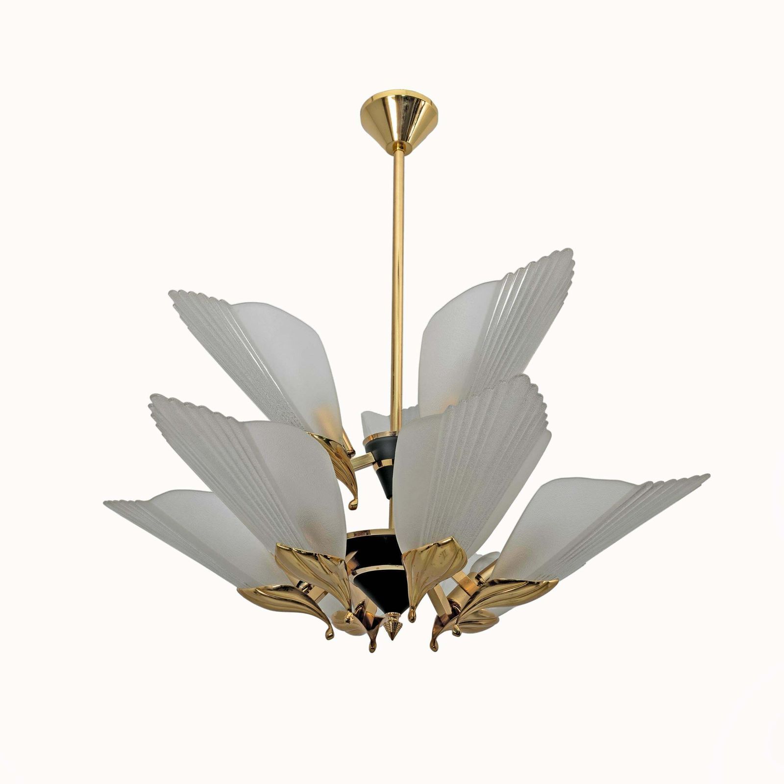 Nine Light Chandelier Brass And Acid Etched Glass By F. Fabbian, 1980s photo Lighting