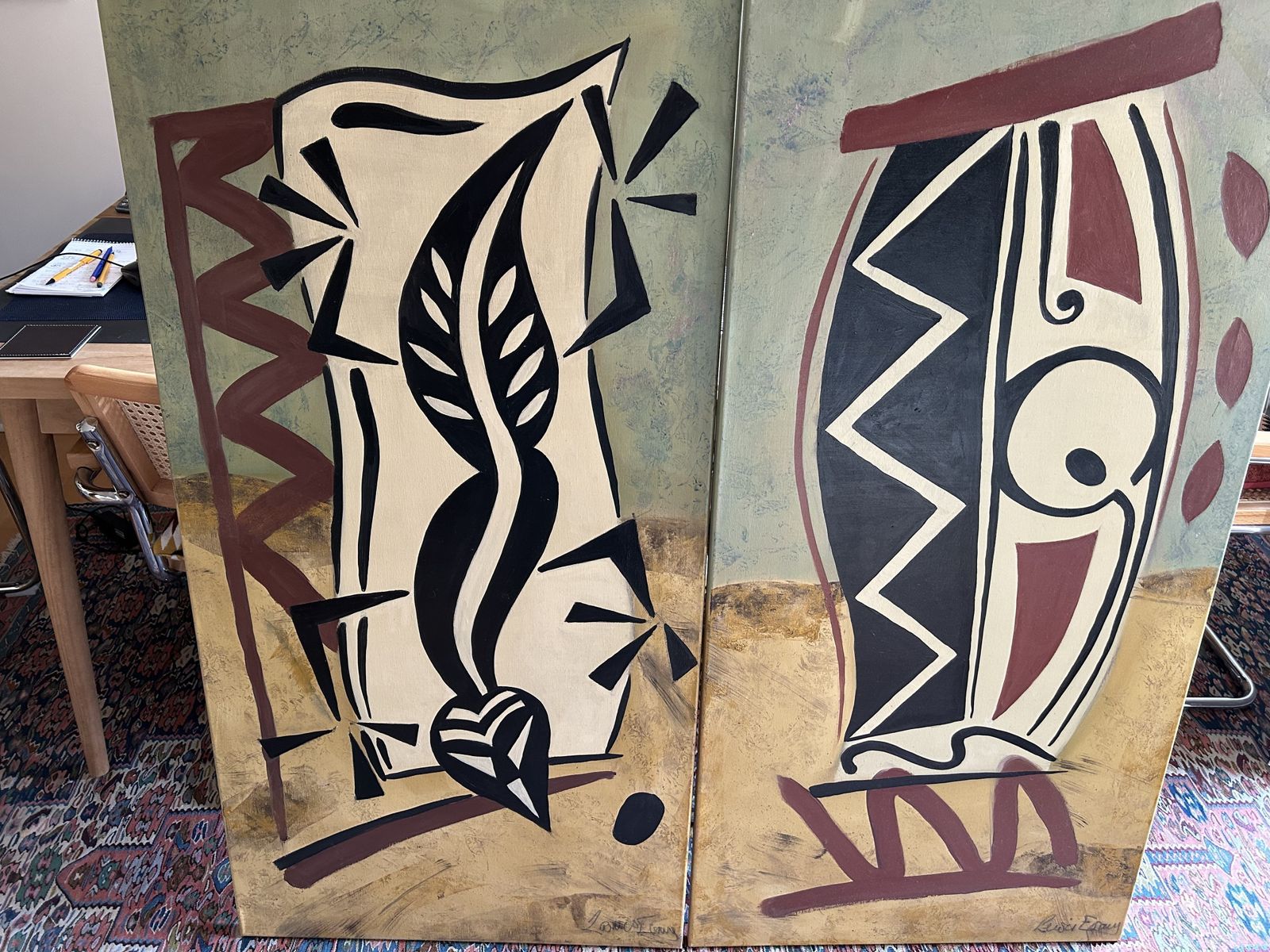 Pair Of Original Oil On Canvas Abstract Paintings photo Art