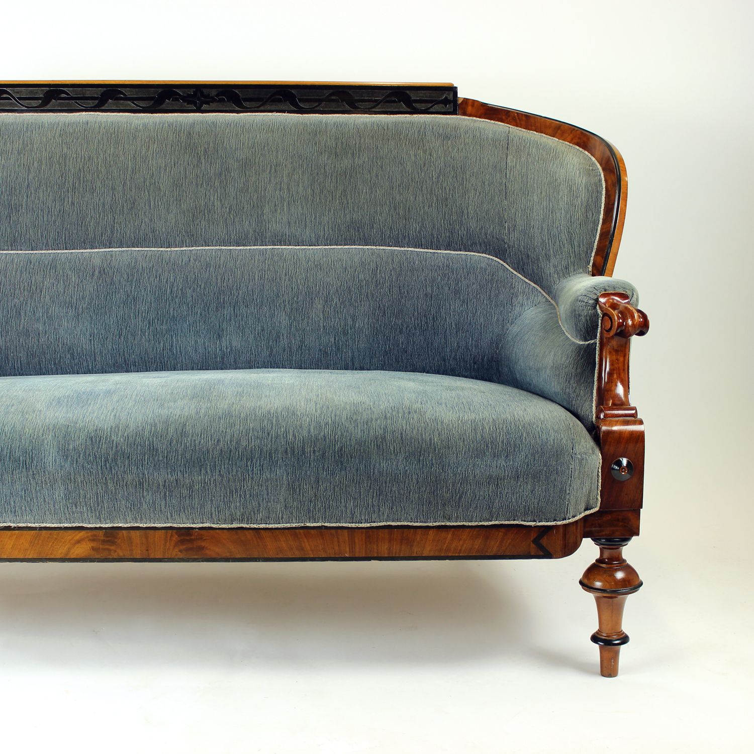 Unique Biedermeier Sofa In Original Fabric And Walnut Veneer, Vienna, Austria Circa 1825 photo for sale