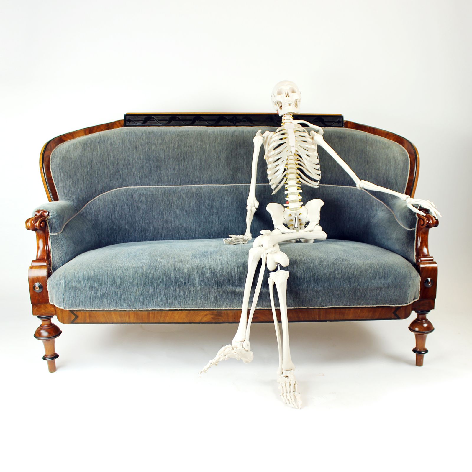 Unique Biedermeier Sofa In Original Fabric And Walnut Veneer, Vienna, Austria Circa 1825