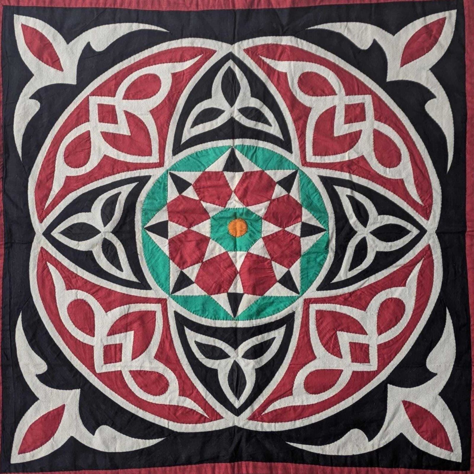 photo for sale Vintage Egyptian Textile Panel Mamluk Revival Applique Geometric Design Wall Hanging Art Folk Decorative