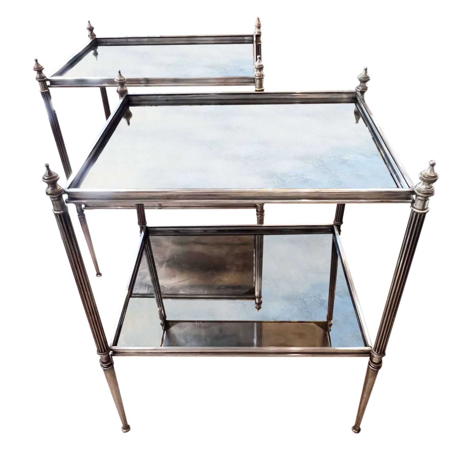 Pair Of French Midcentury Silver Plated Brass And Eglomise Glass Side Tables photo furniture