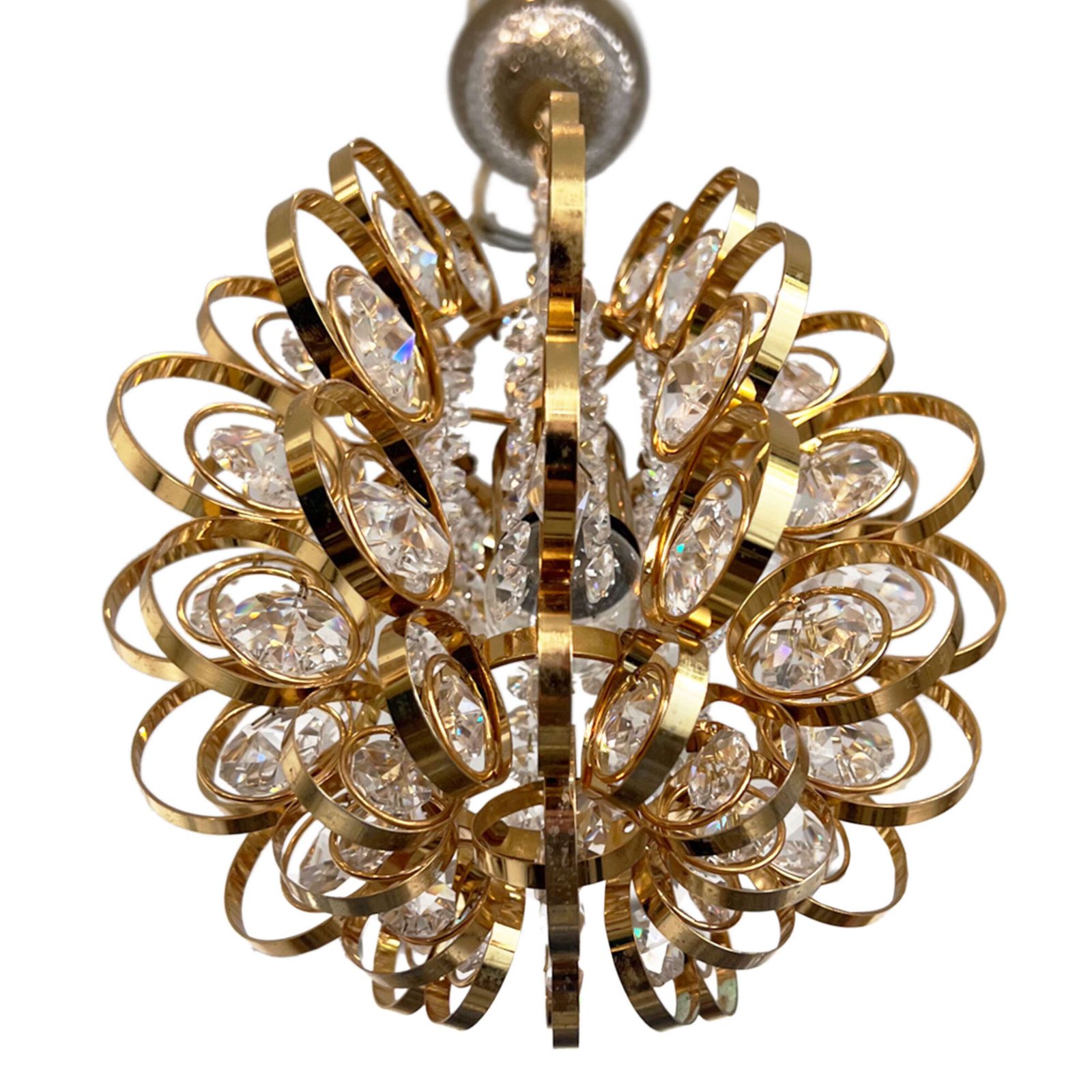 Single Brass And Crystal Hanging Light Attributed To Palwa photo for sale
