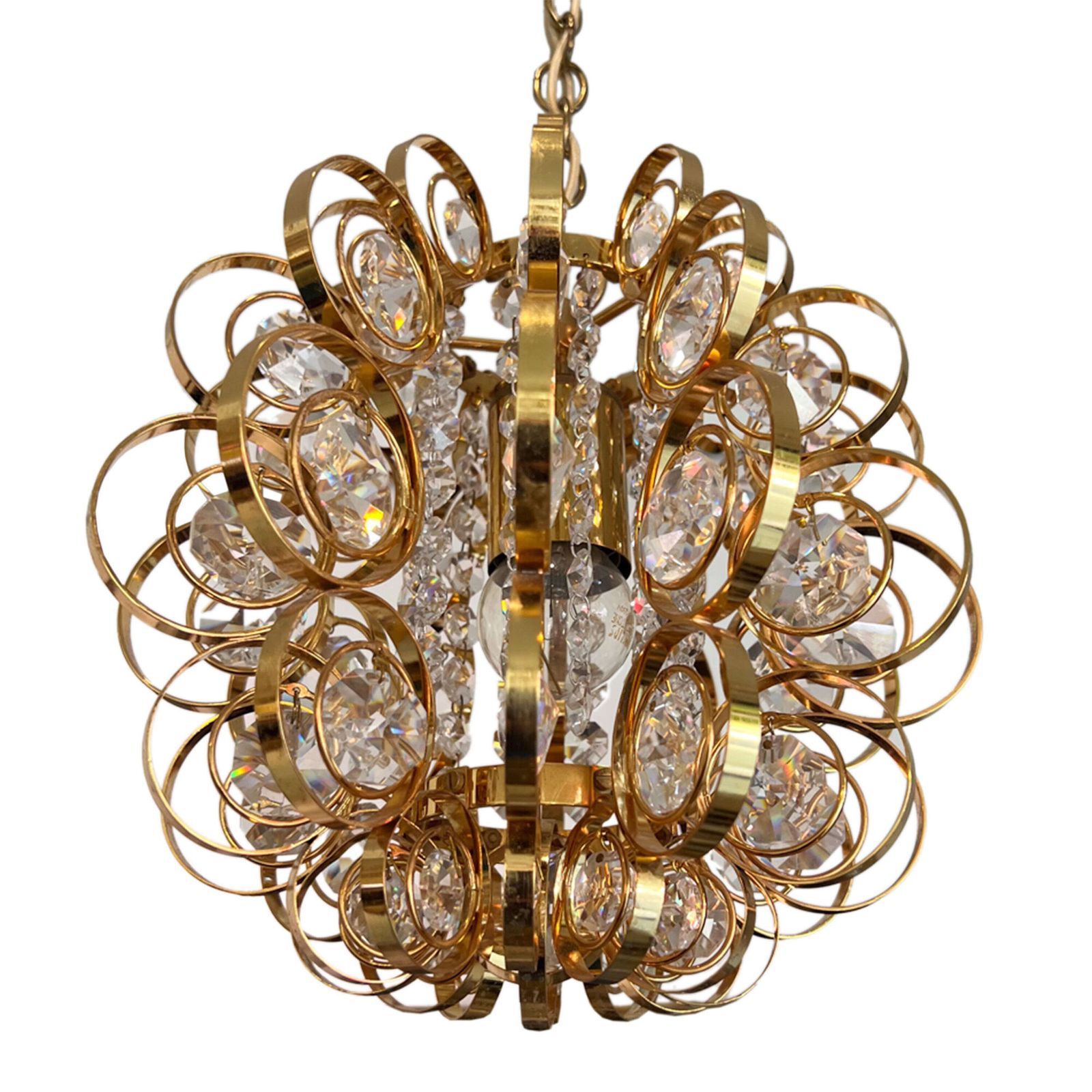 Single Brass And Crystal Hanging Light Attributed To Palwa photo Lighting