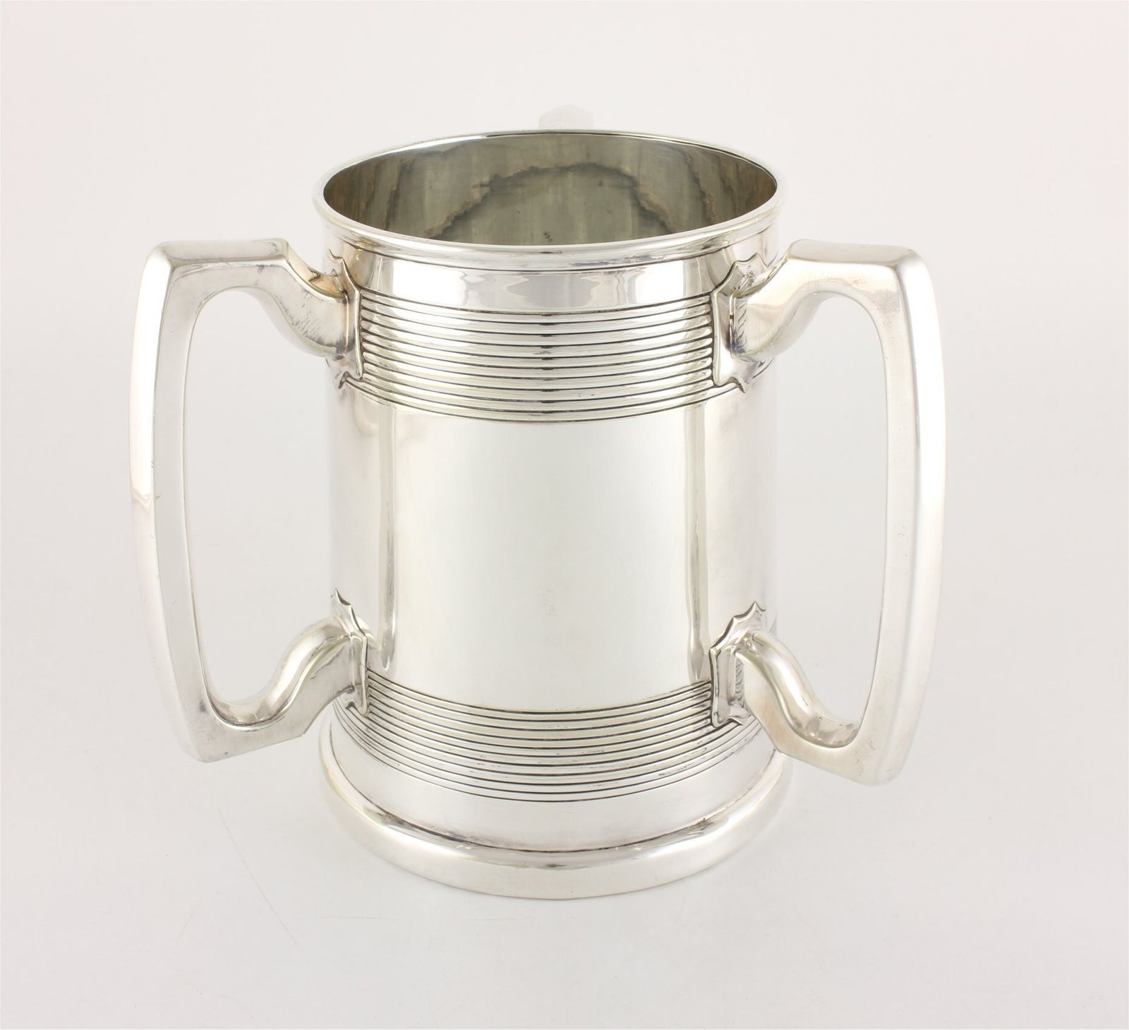 Silver Plate Three Handled Tyg. Glass Bottom Presentation Cup Tankard. photo 385.0