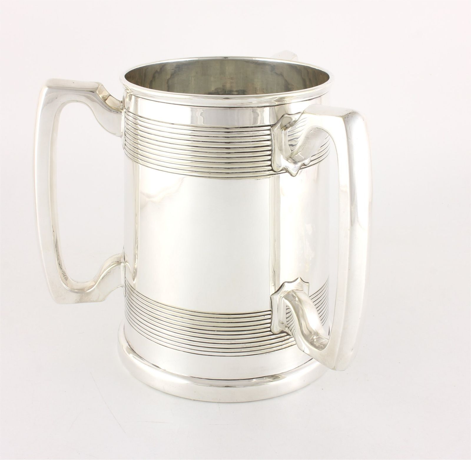 Silver Plate Three Handled Tyg. Glass Bottom Presentation Cup Tankard. photo buy