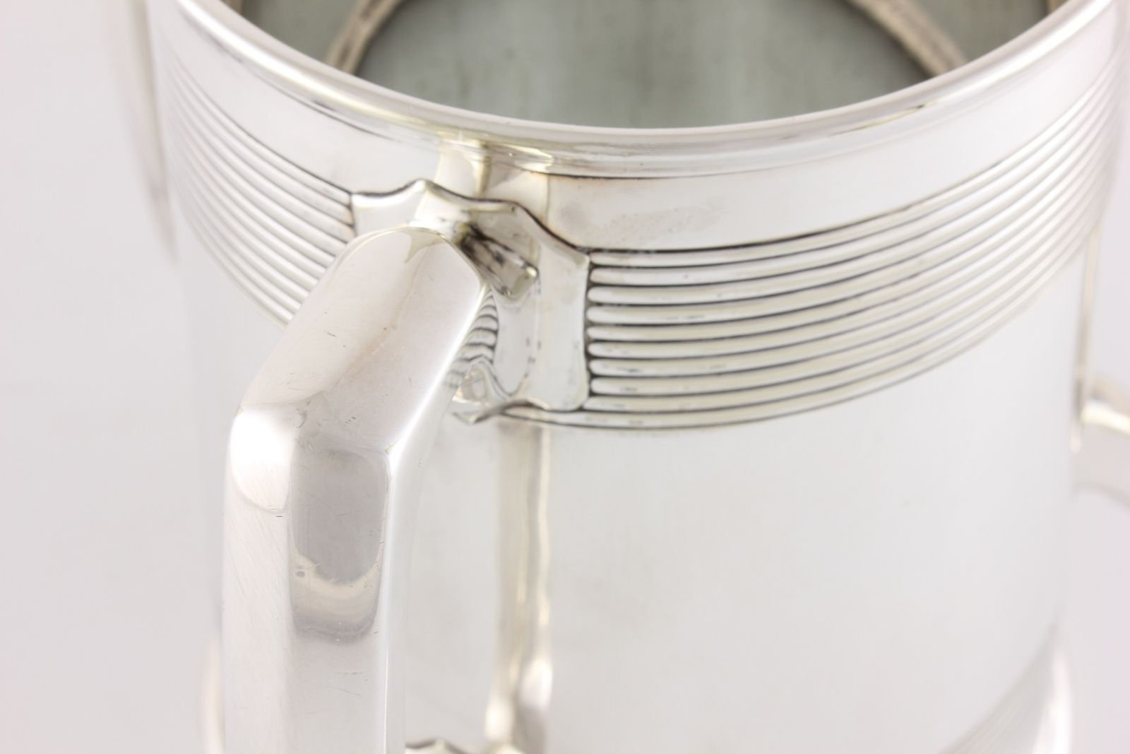 photo buy Silver Plate Three Handled Tyg. Glass Bottom Presentation Cup Tankard.