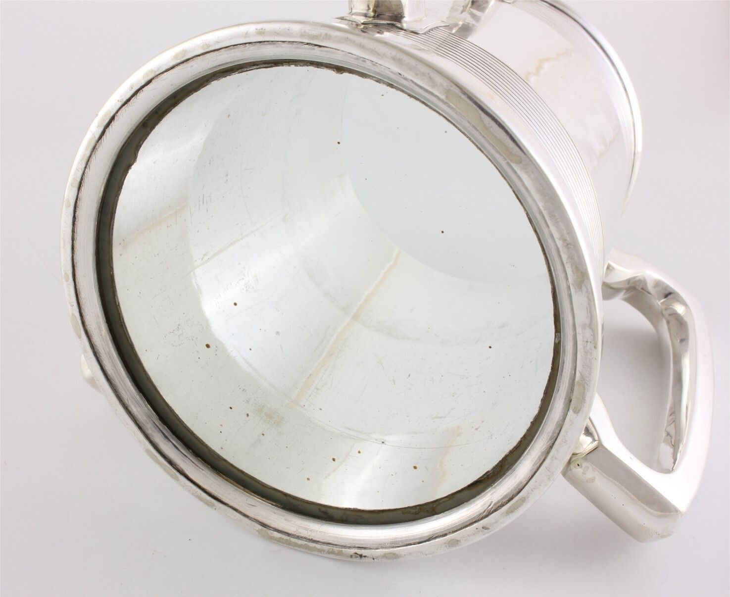 photo vintage Silver Plate Three Handled Tyg. Glass Bottom Presentation Cup Tankard.