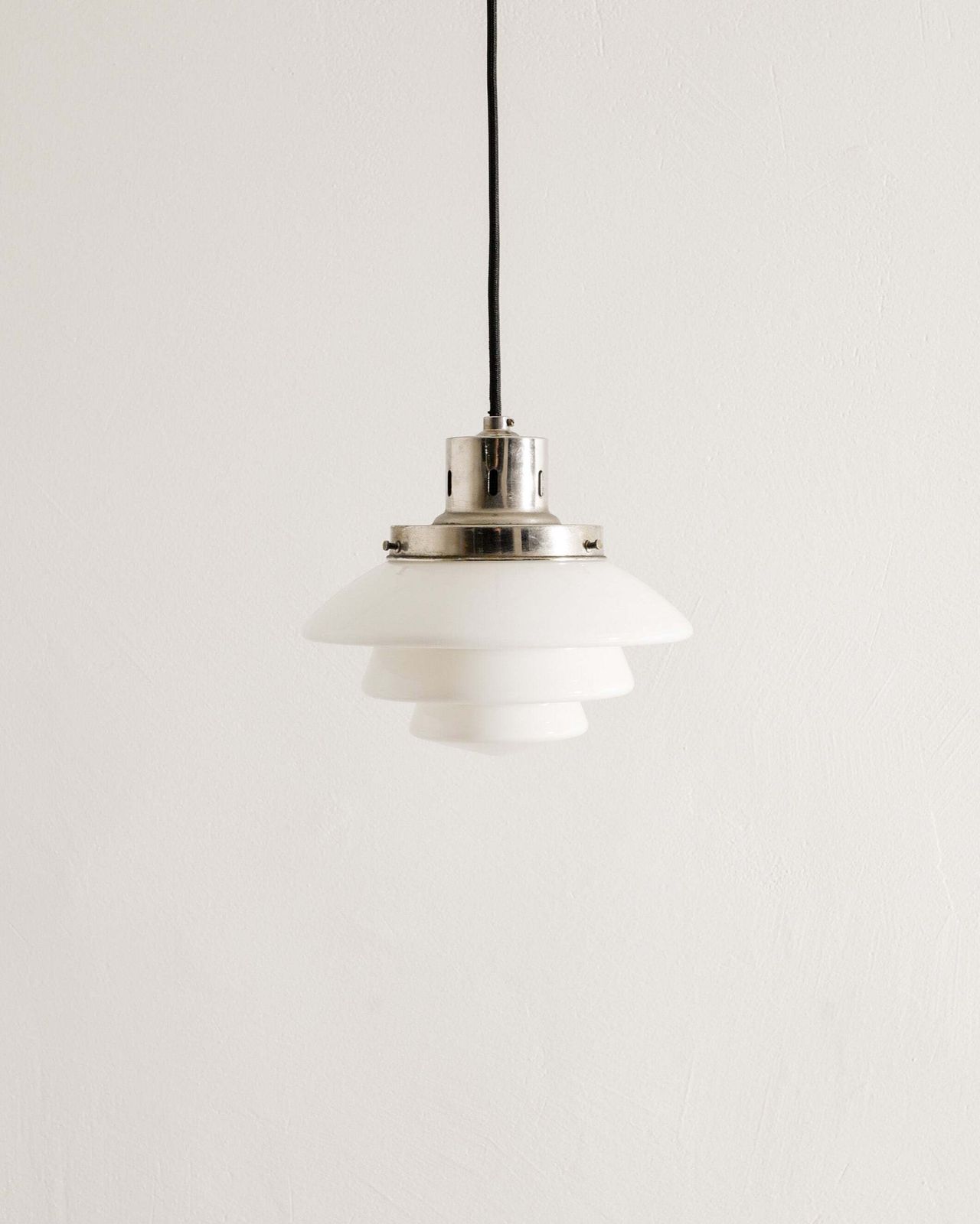 Vintage Finnish Mid Century "1612" Chrome & Glass Ceiling Pendant Lamp Attributed To Paavo Tynell Produced By Taito Finland, 1940s photo for sale