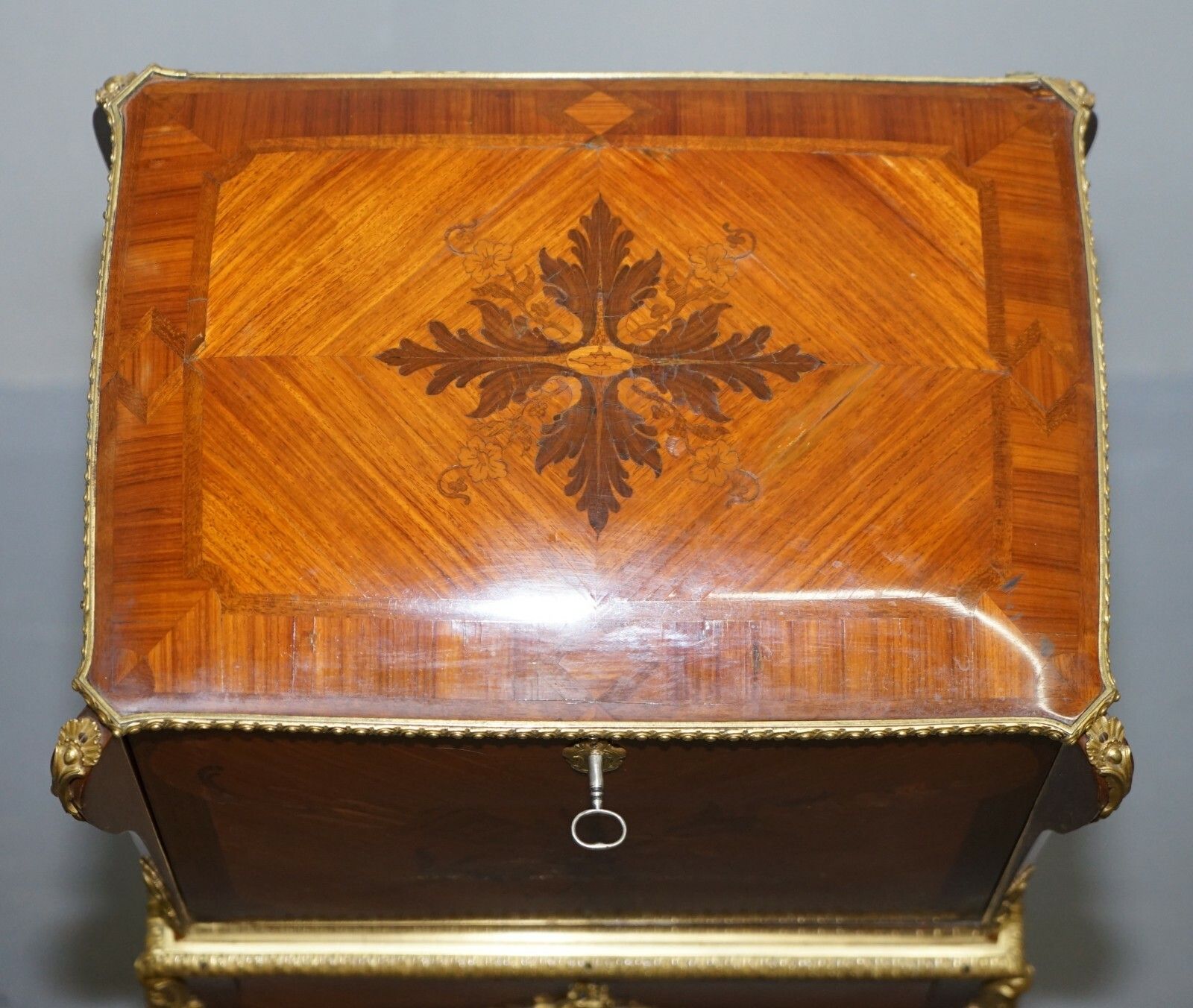 Stamped Alfred Beurdeley Tulip & King Wood Bronze Jewellery Casket On Stand photo Furniture