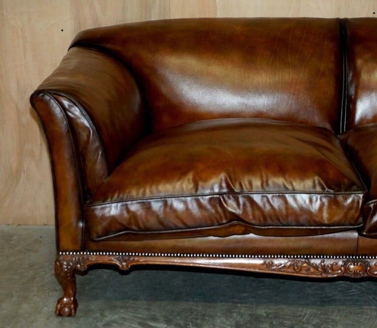 Fine Victorian Howard & Son's Claw & Ball Feet Brown Leather Chesterfield Sofa photo for sale