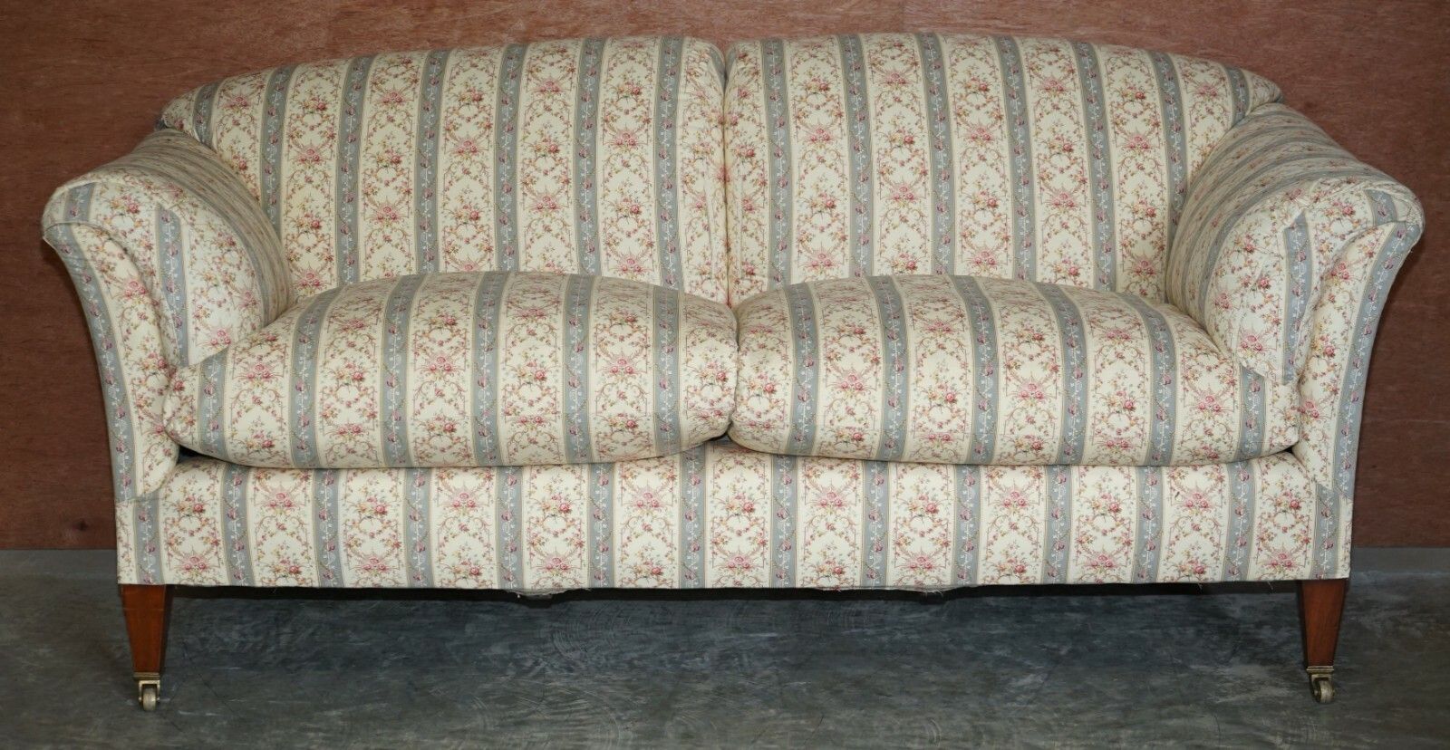 Antique Howard & Sons Portarlington Large Sofa Original Ticking Upholstery photo for sale