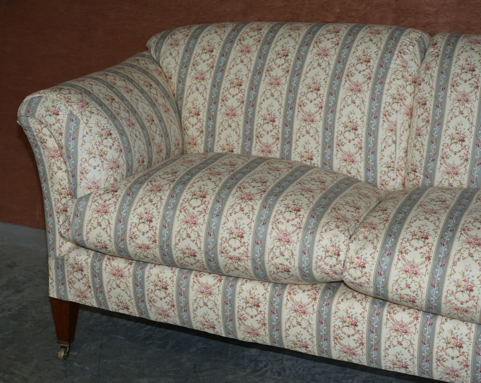 Antique Howard & Sons Portarlington Large Sofa Original Ticking Upholstery photo Furniture
