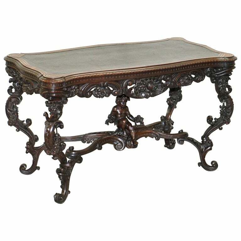 Important Italian Angiolo Barbetti Firenze Antique Cherub Desk Library Table